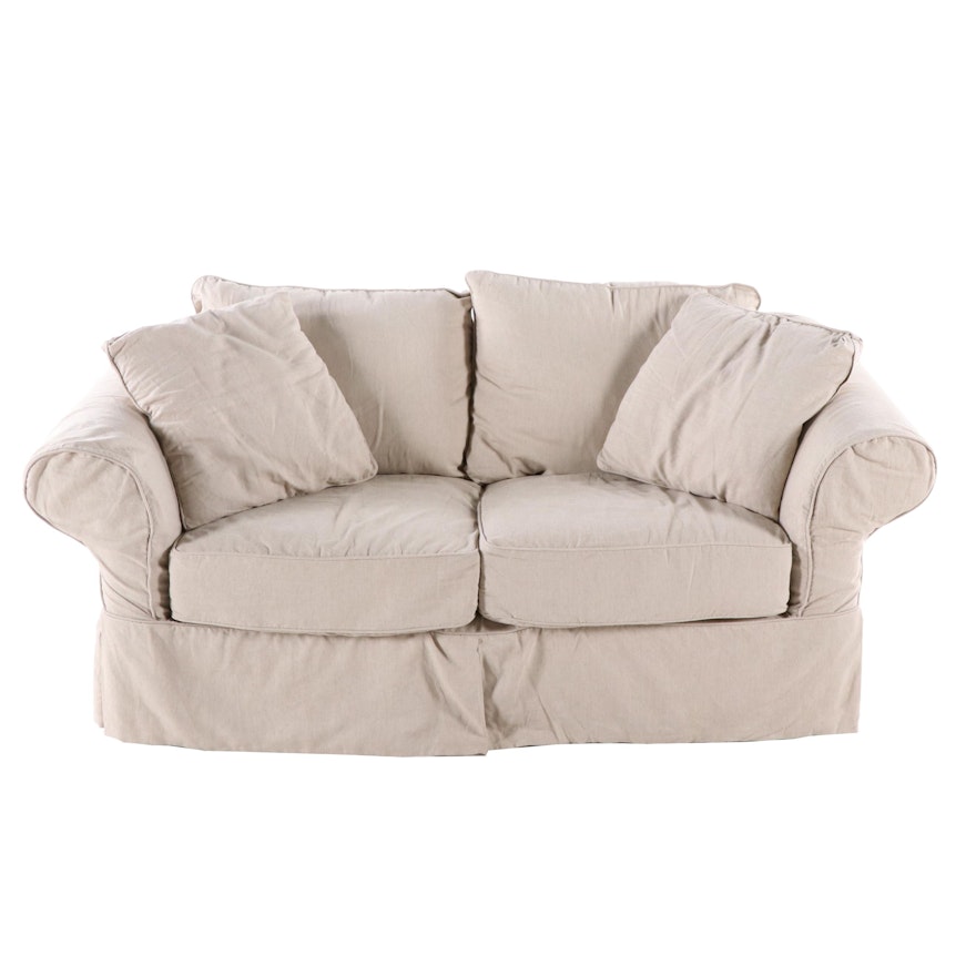 Ballard Design Linen Slipcover Loveseat, Contemporary