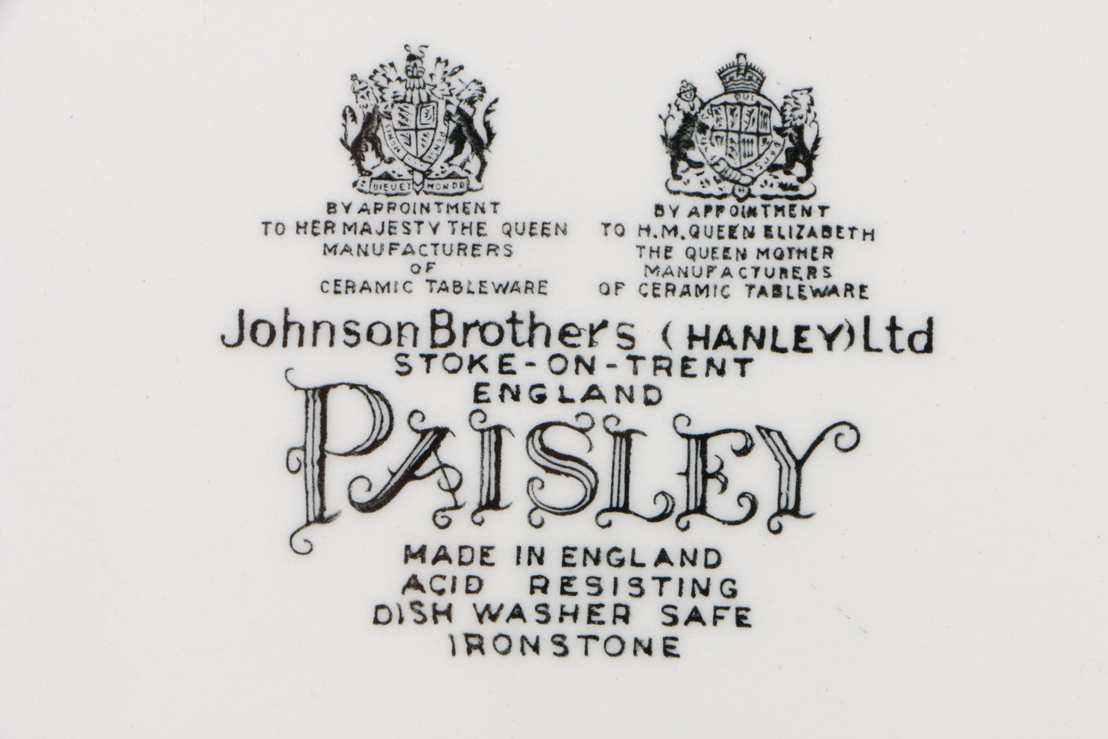 Johnson Brothers "Paisley Black" Ironstone Dinnerware, 1970 - 1974