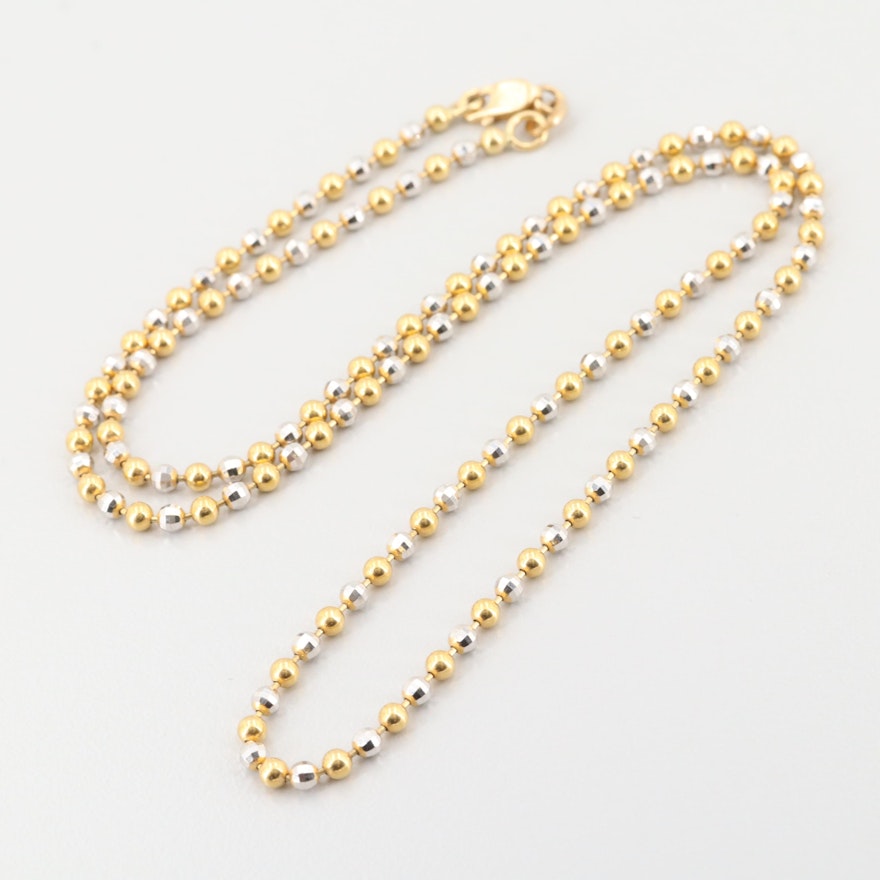 18K Yellow and White Gold Beaded Necklace