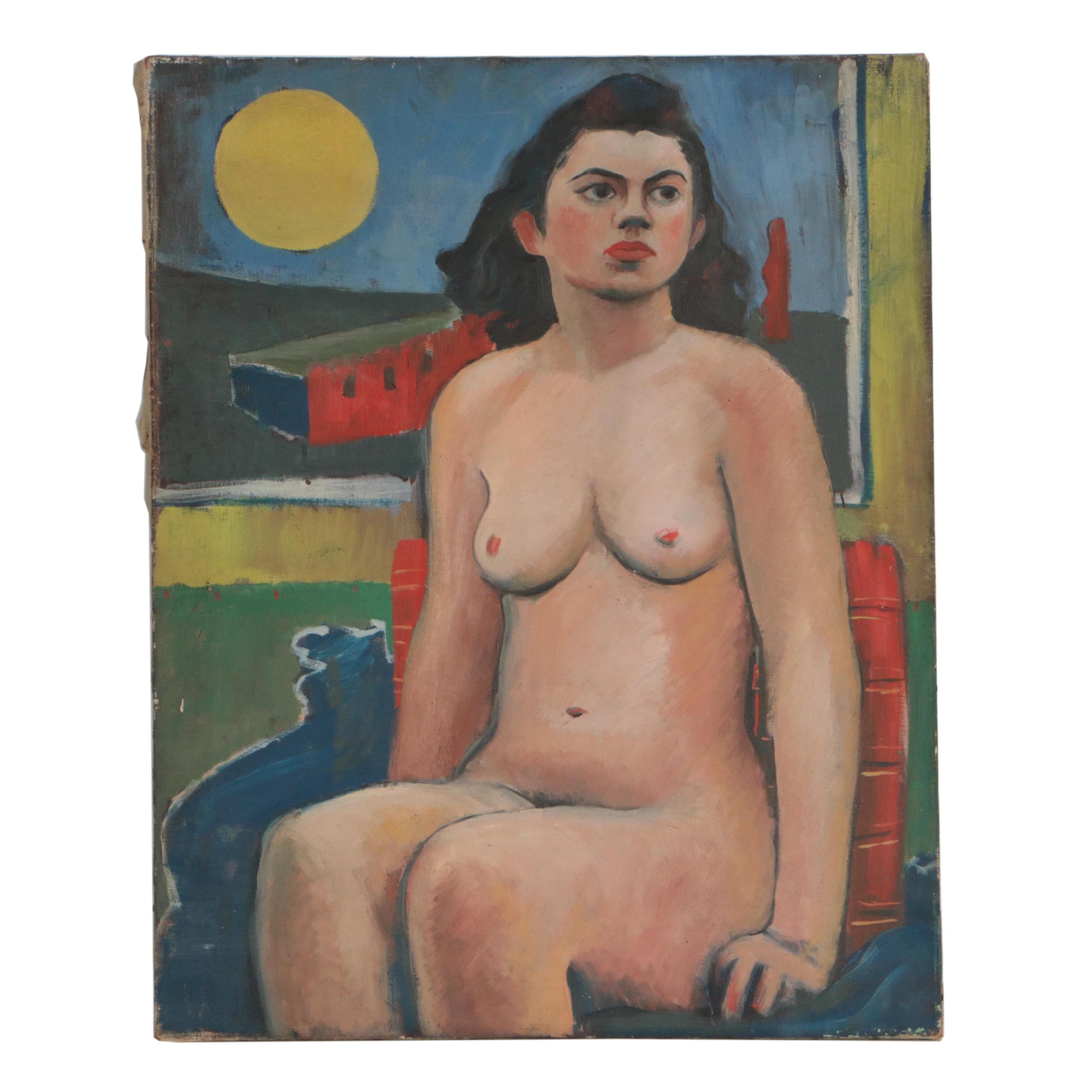 Thomas Brownell Eldred Figural Oil Painting of Seated Female Nude