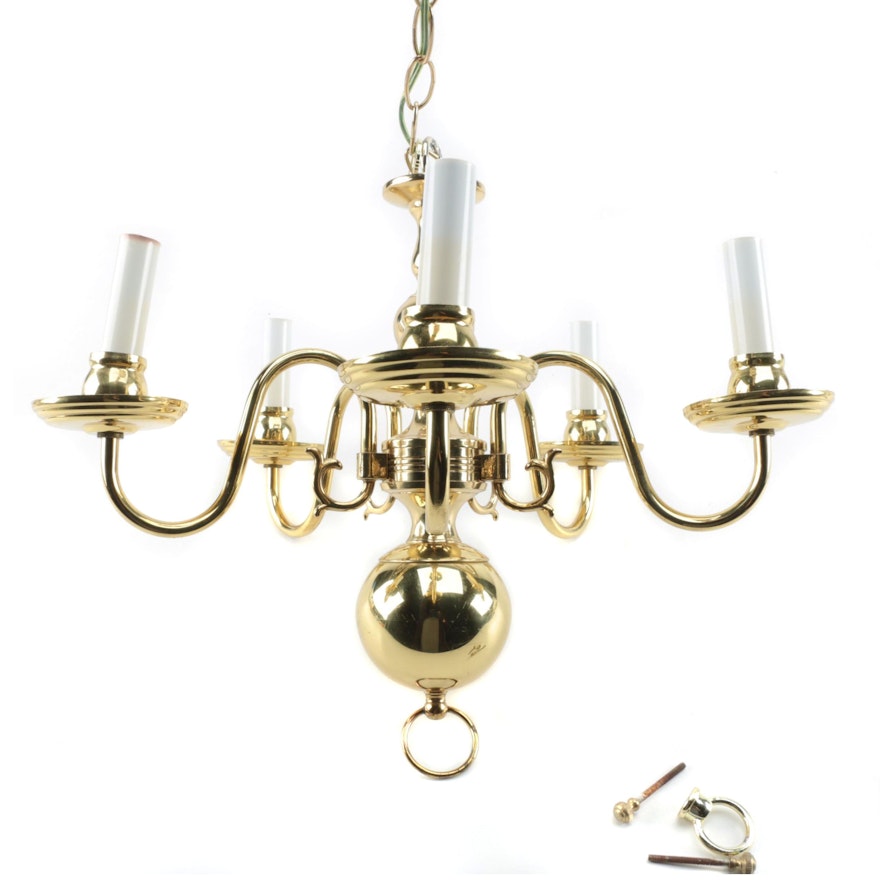 Colonial Revival Brass Five-Arm Chandelier