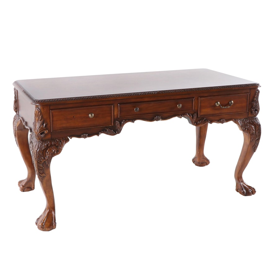Contemporary Elm and Wooden Chippendale Style Executive Desk