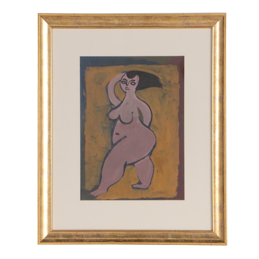 Esther Phillips Gouache Painting of Nude Female Figure