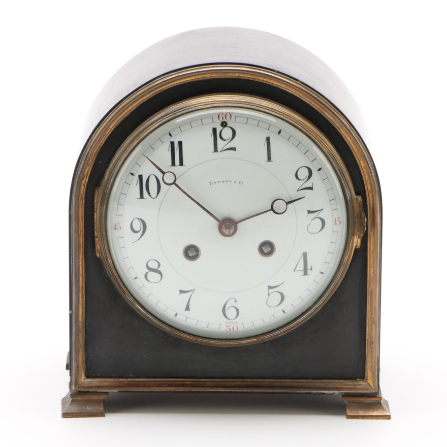 Tiffany & Co. French Black Slate and Brass Mantel Clock