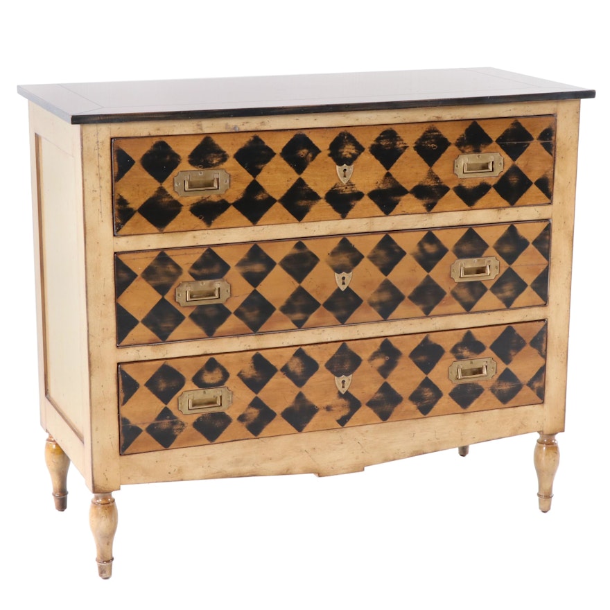 Harlequin Diamond Paint Decorated Chest, Late 20th Century