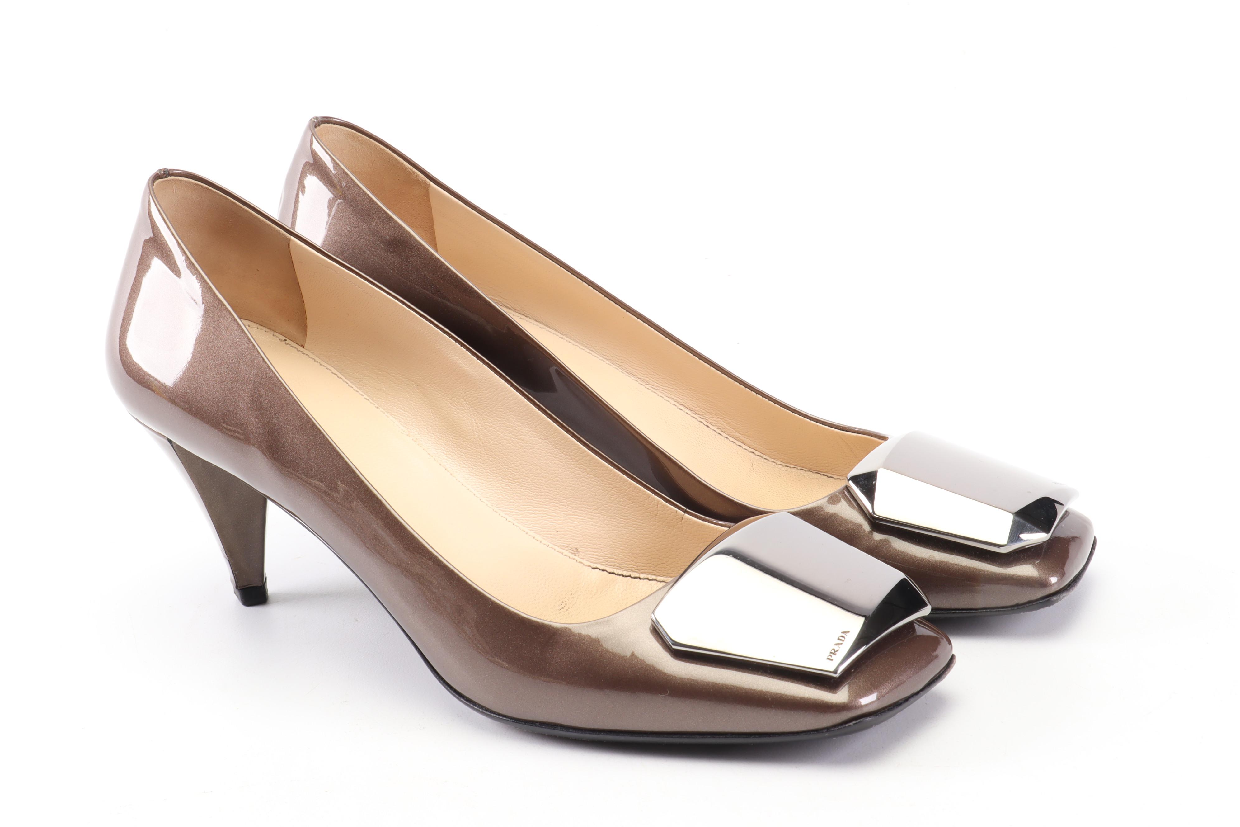 Prada Taffetas Glamour Pumps and Stuart Weitzman Snakeskin Embossed Strap Heels