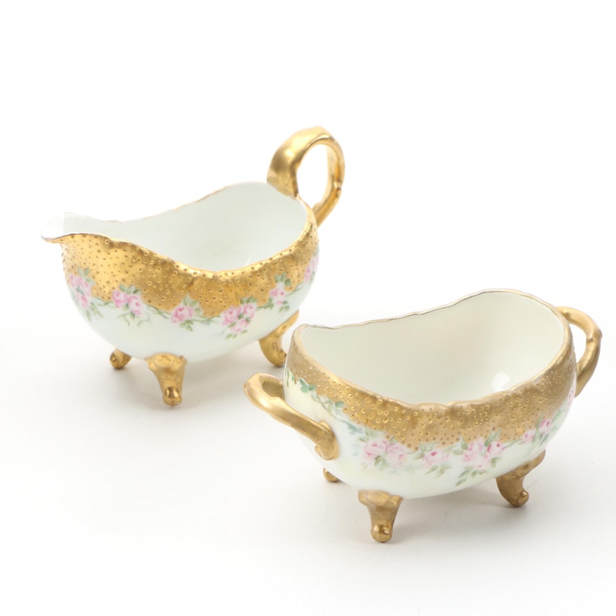 Hobbyist Painted Limoges Porcelain Creamer and Sugar