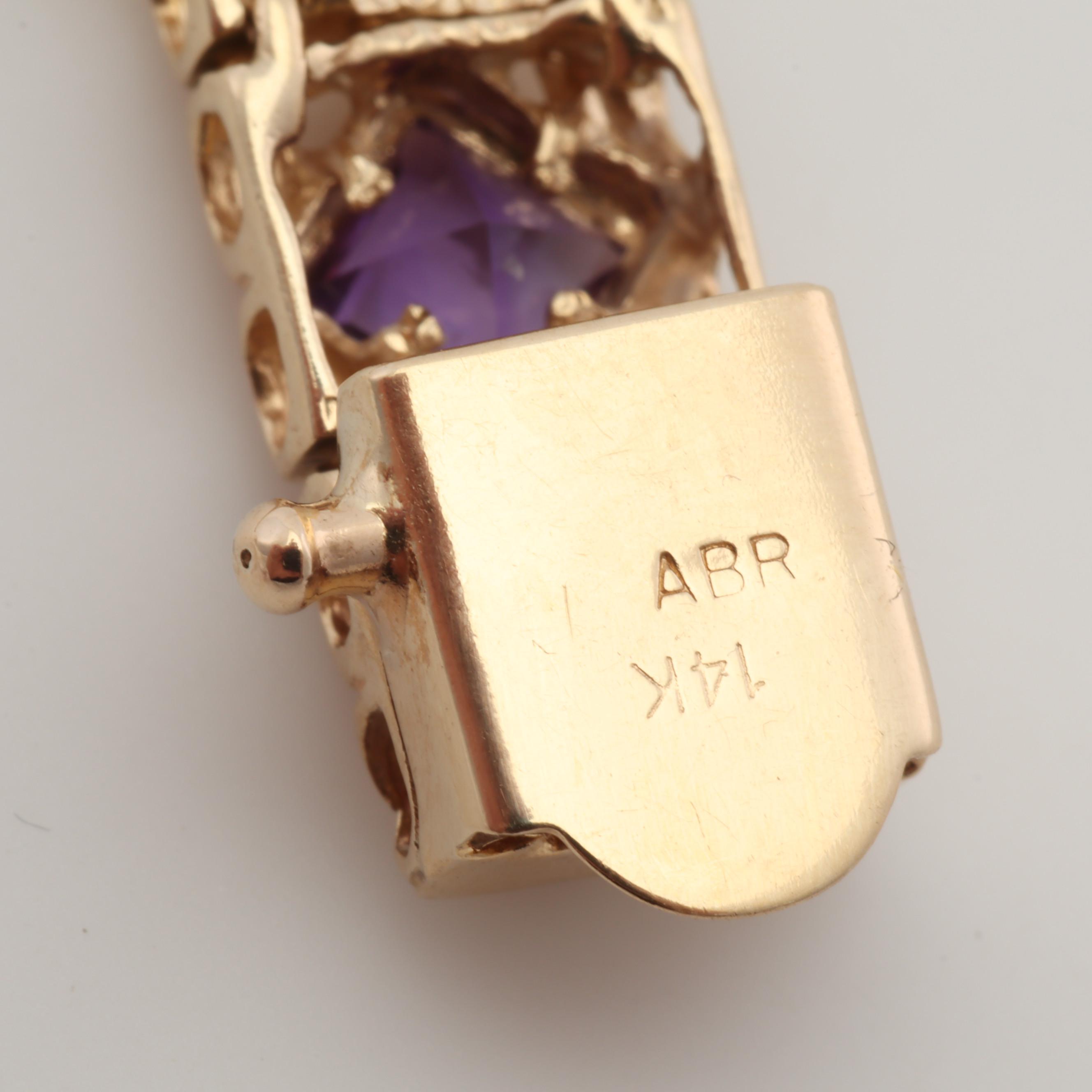 14K Yellow Gold Hinged Gemstone Bracelet