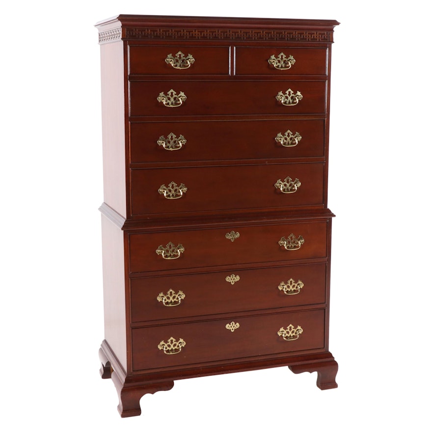 Council Craftsman Mahogany Chippendale Style Chest on Chest, Late 20th Century