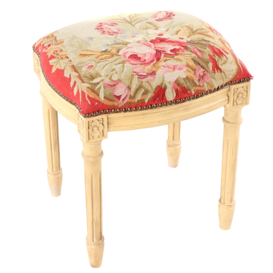 Louis XVI Style Tapestry Painted Wooden Upholstered Bench