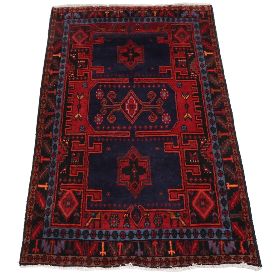 Hand-Knotted Persian Zanjan Wool Rug