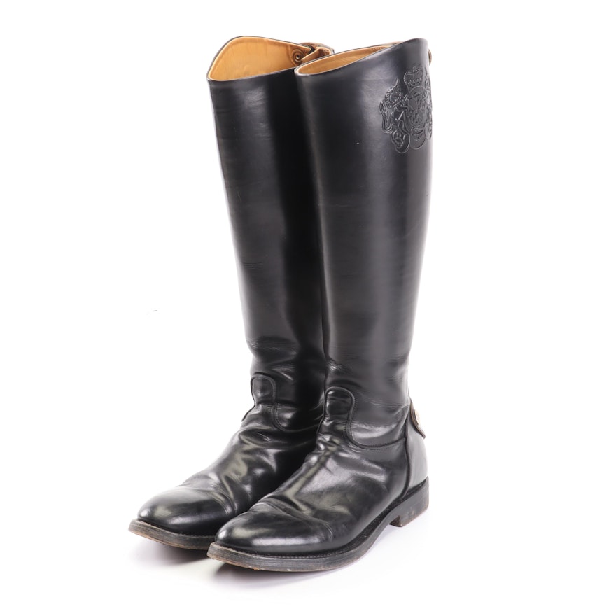 Alberto Fasciani Handmade Black Leather Riding Boots with Crest