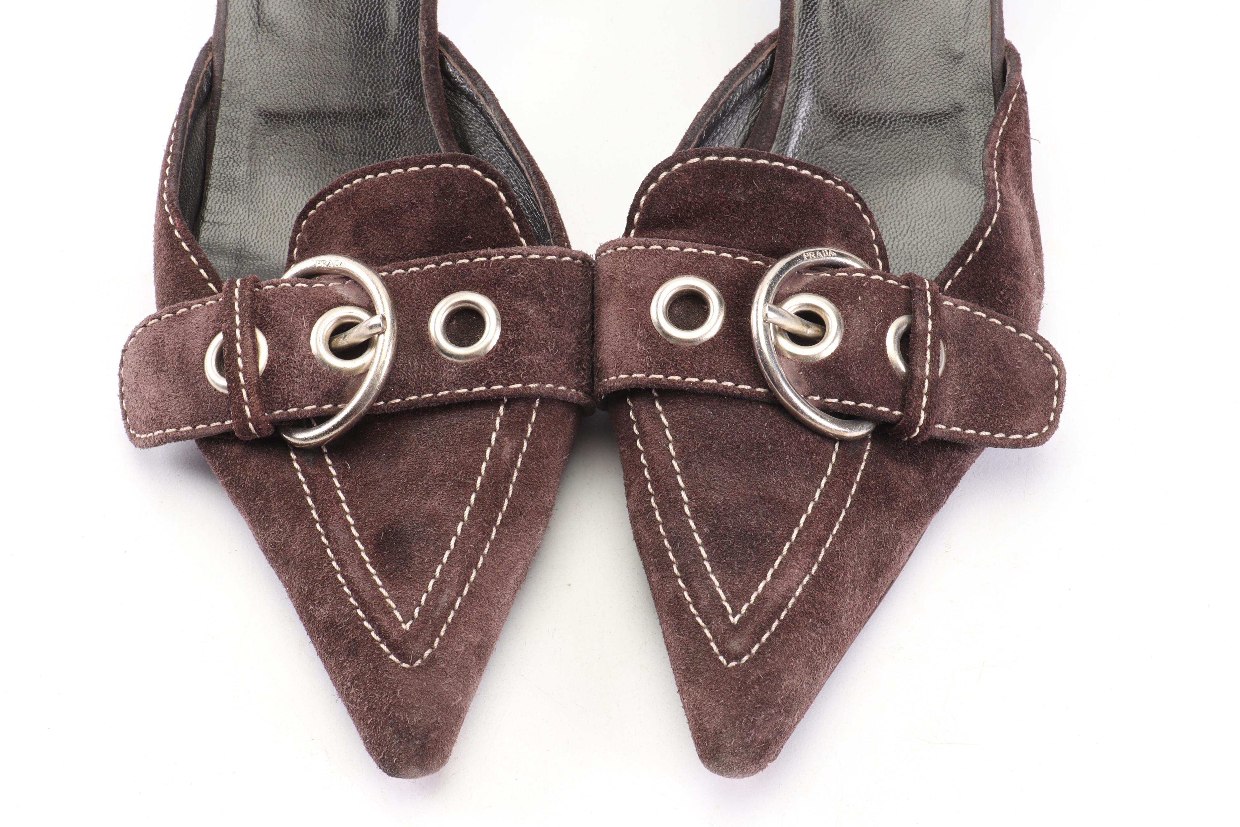 Prada Brown Suede d'Orsay Heels and Peep-Toe High Heel Slingbacks