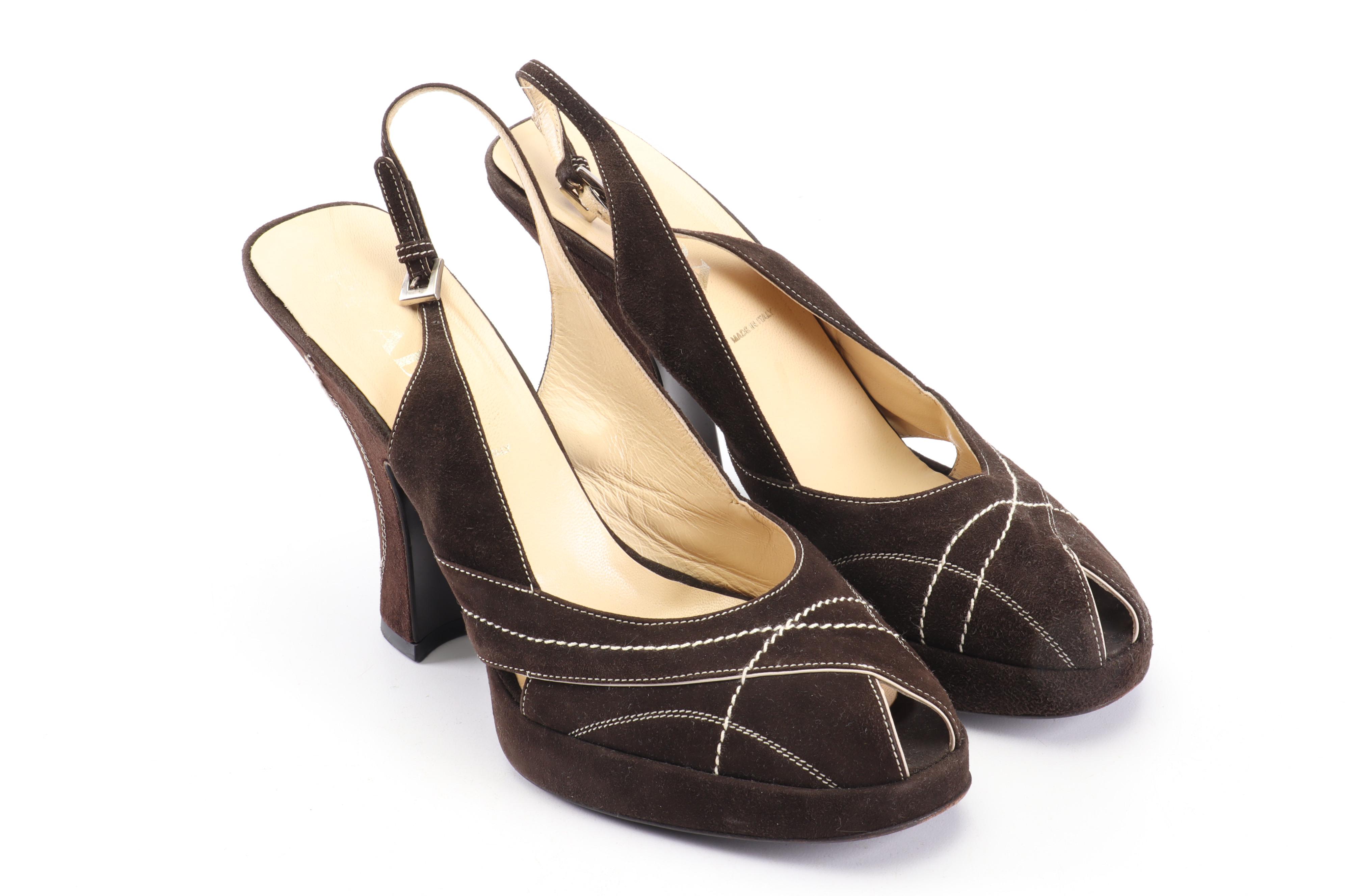 Prada Brown Suede d'Orsay Heels and Peep-Toe High Heel Slingbacks