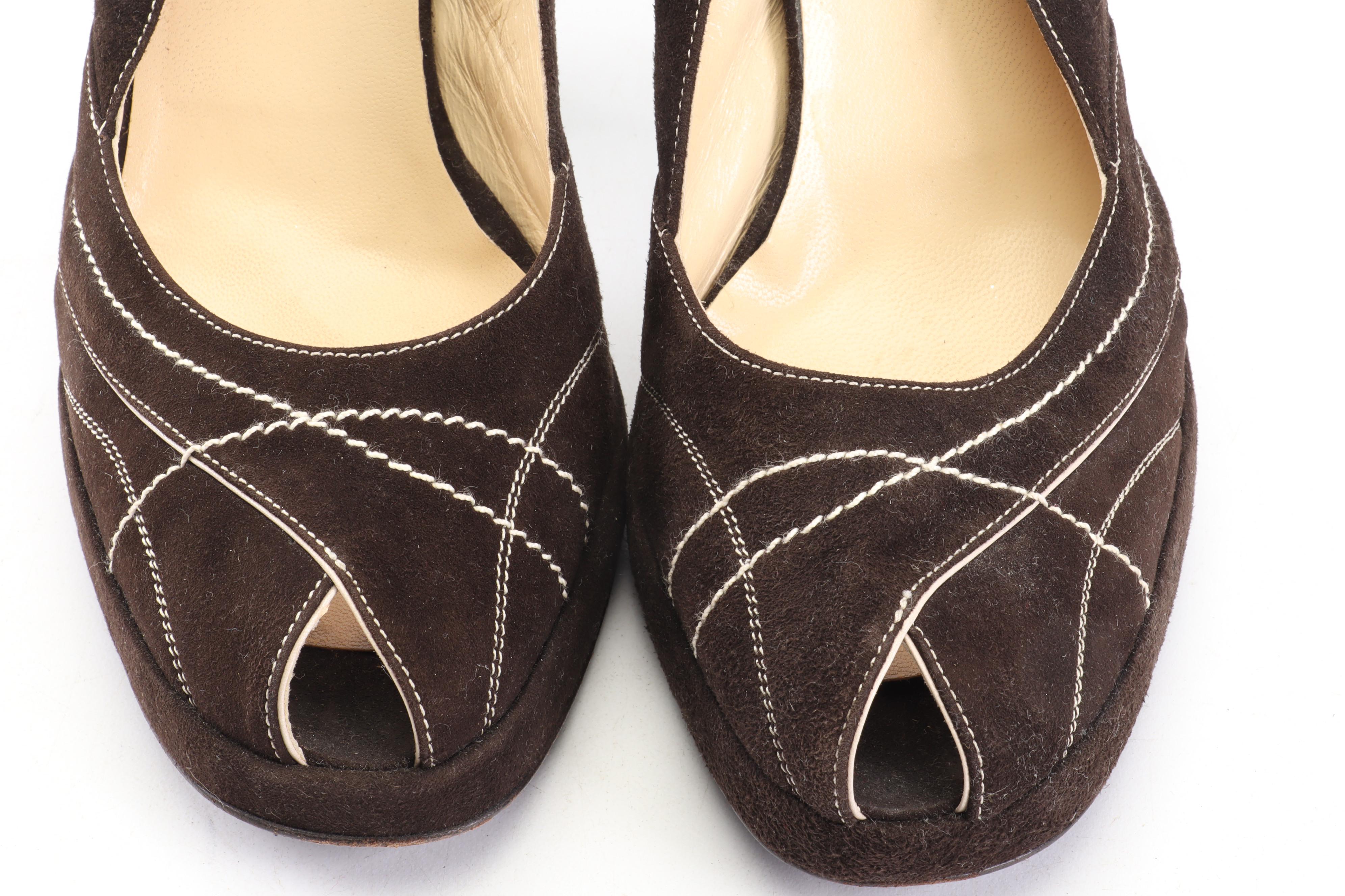 Prada Brown Suede d'Orsay Heels and Peep-Toe High Heel Slingbacks