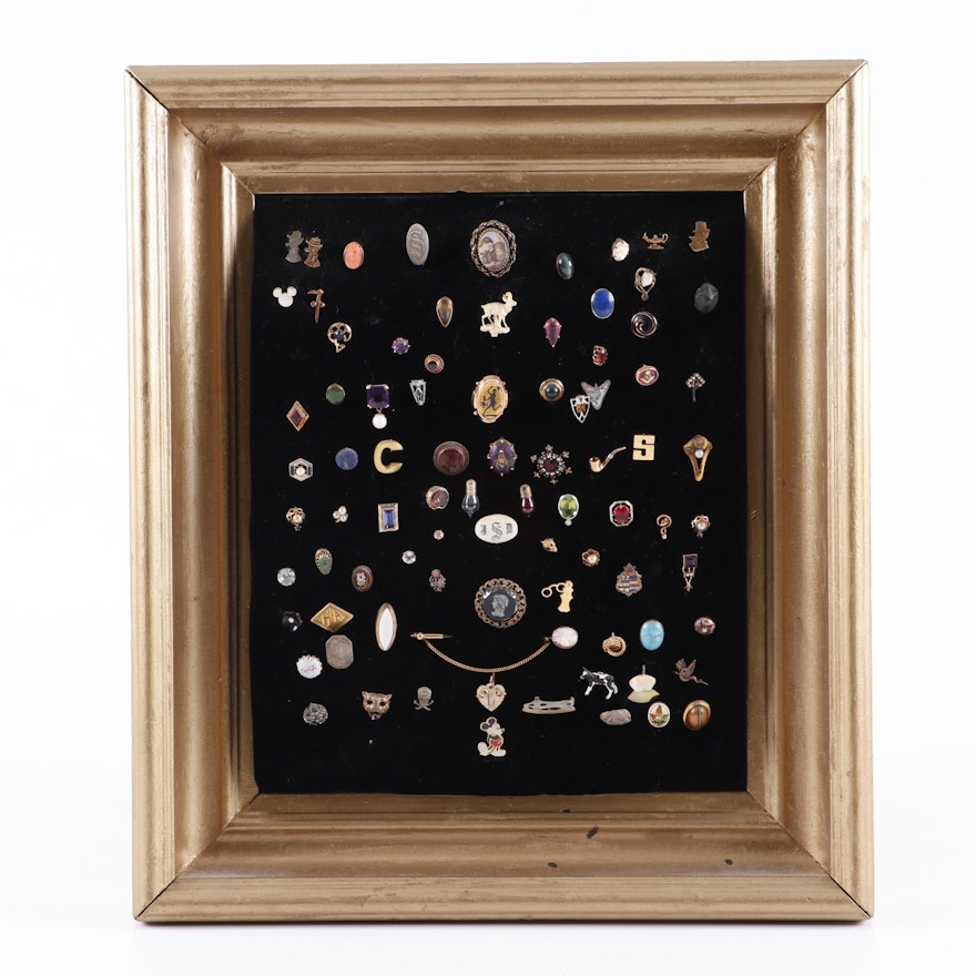 Vintage Framed Lapel Pin Assortment