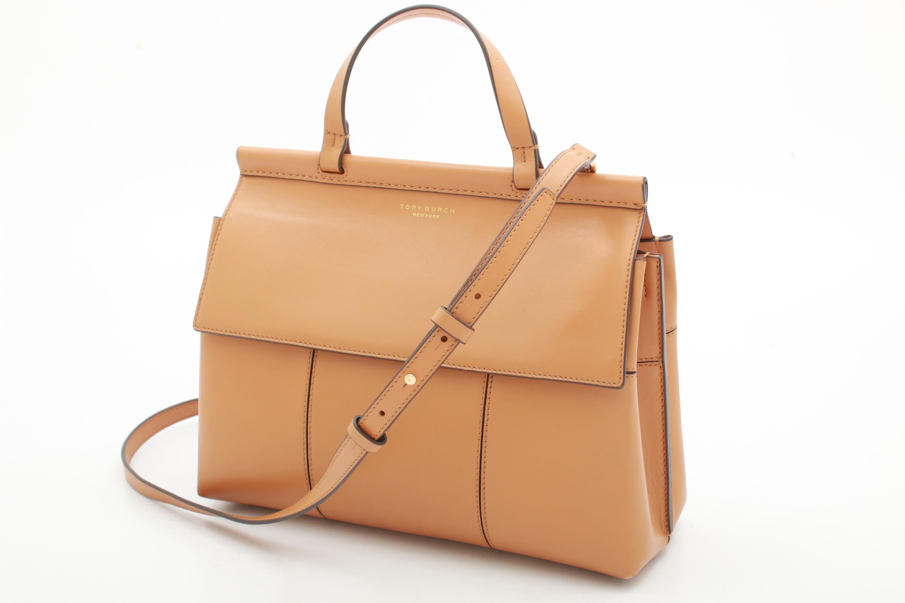 Tory Burch New York Tan Leather Flap Front Convertible Handbag