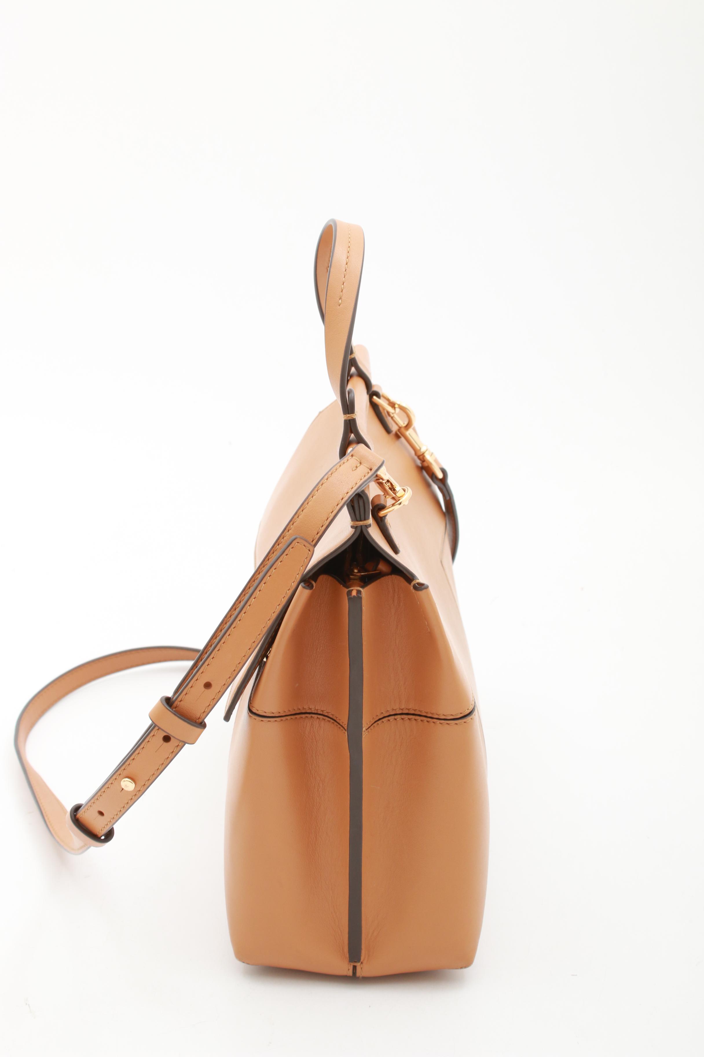 Tory Burch New York Tan Leather Flap Front Convertible Handbag