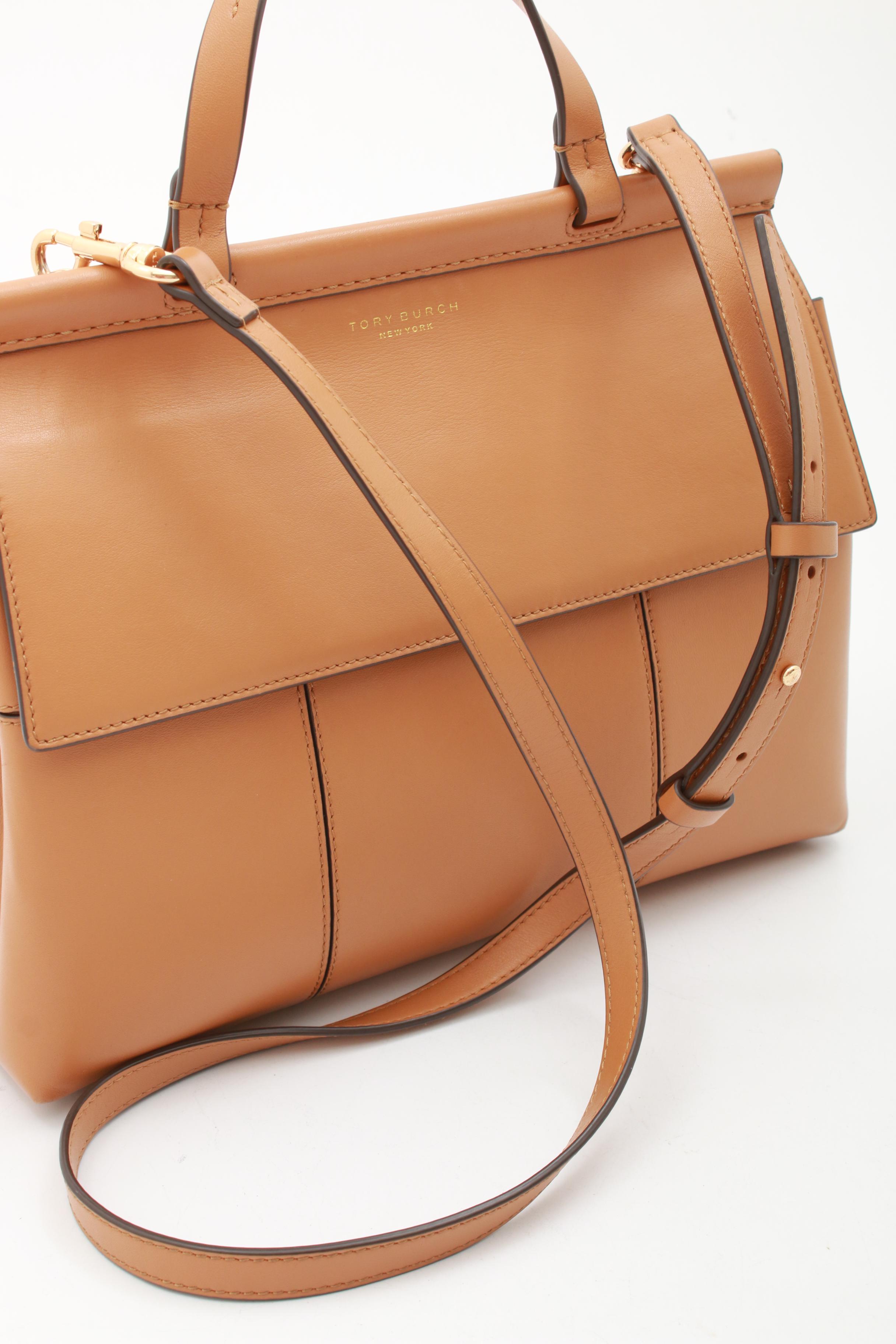 Tory Burch New York Tan Leather Flap Front Convertible Handbag