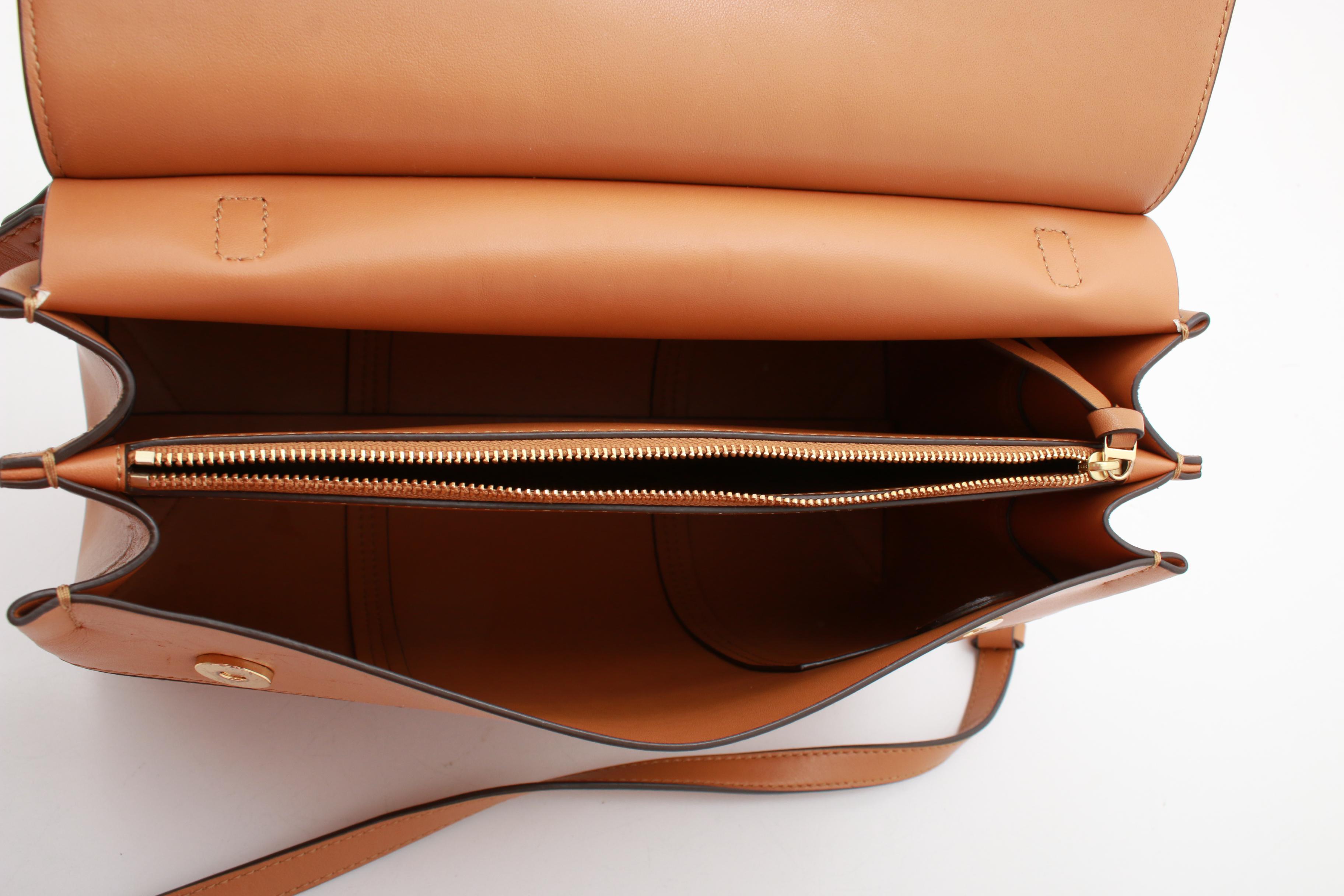 Tory Burch New York Tan Leather Flap Front Convertible Handbag