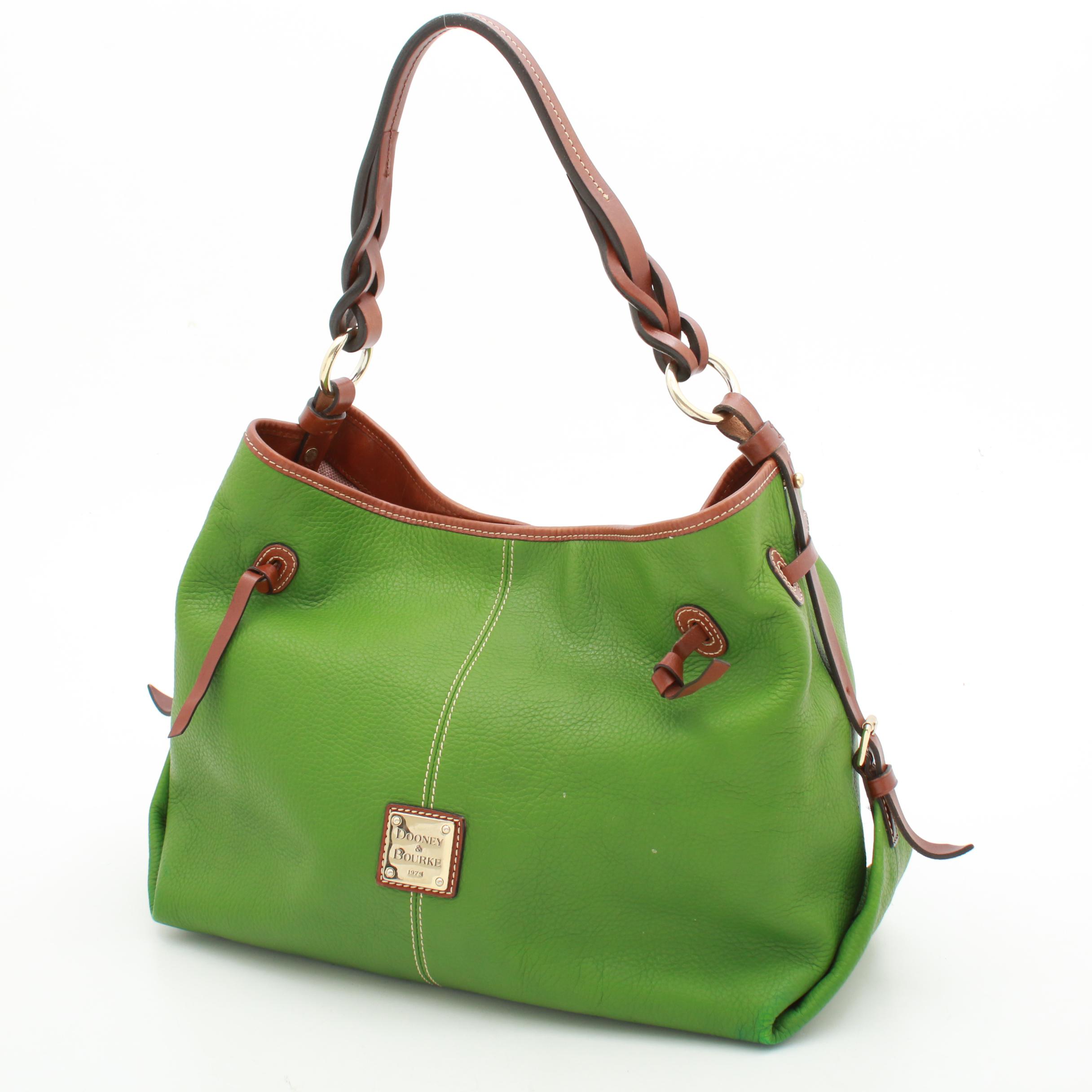 Dooney & Bourke Green Pebbled and Tan Leather Shoulder Bag