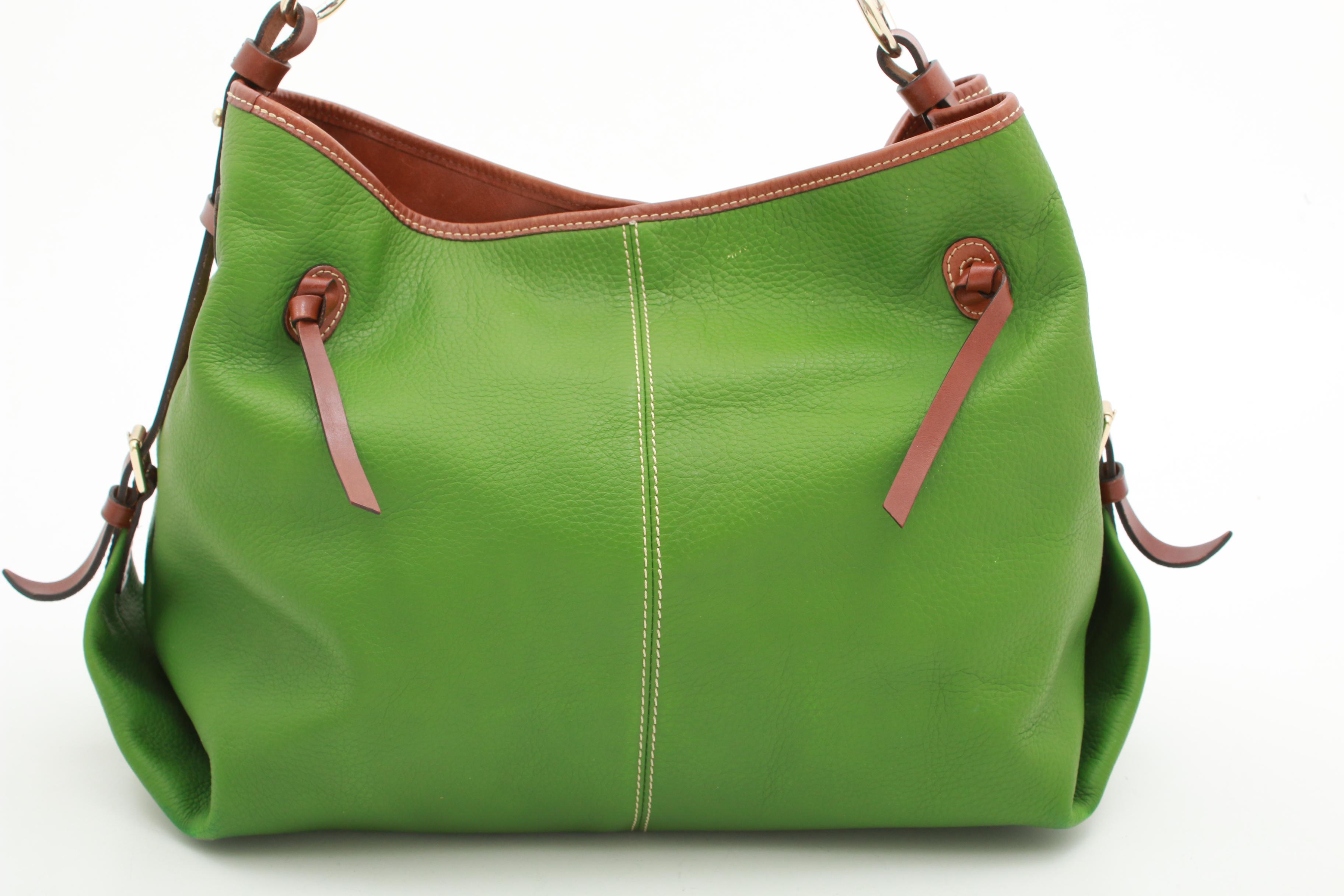 Dooney & Bourke Green Pebbled and Tan Leather Shoulder Bag