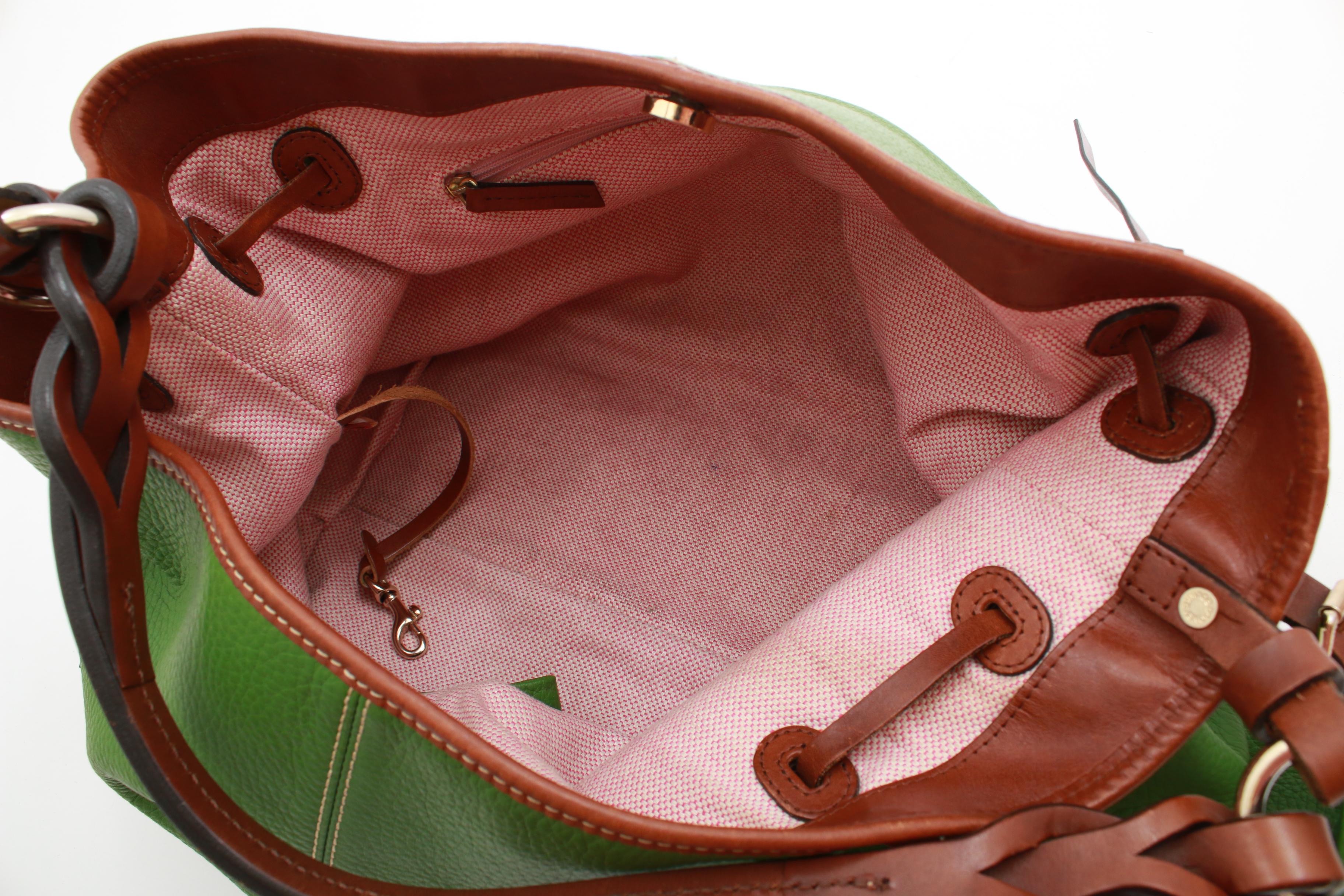 Dooney & Bourke Green Pebbled and Tan Leather Shoulder Bag