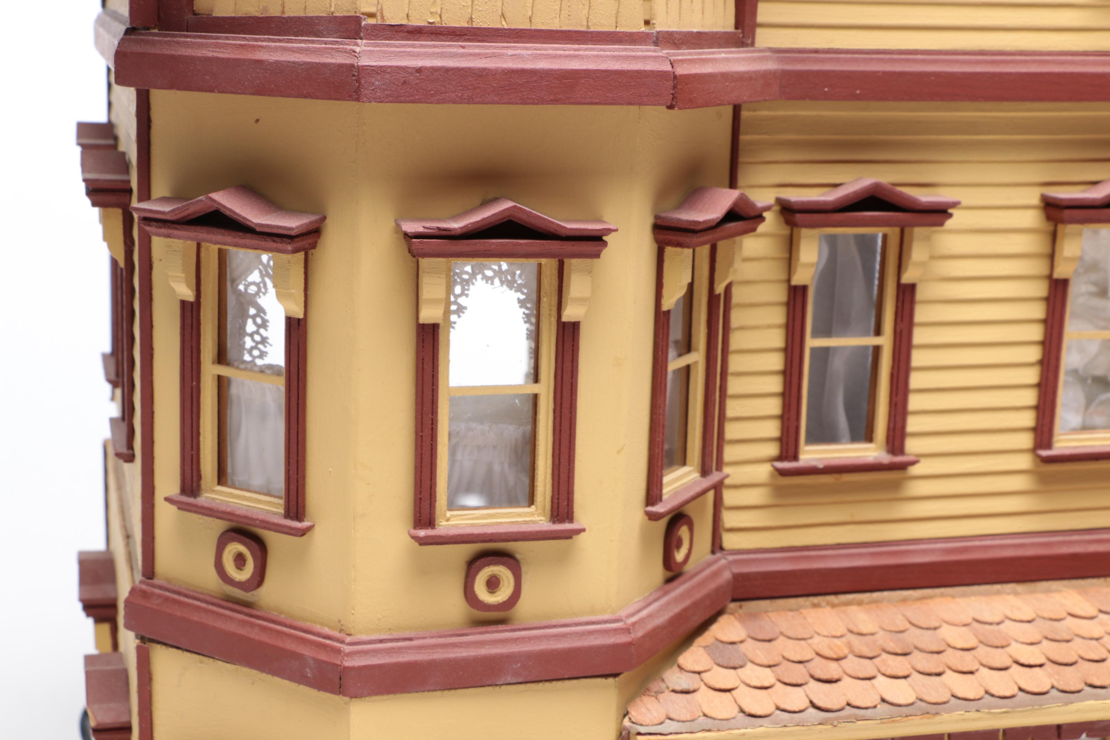 Handmade Wooden Dollhouse with Accessories, 1980s