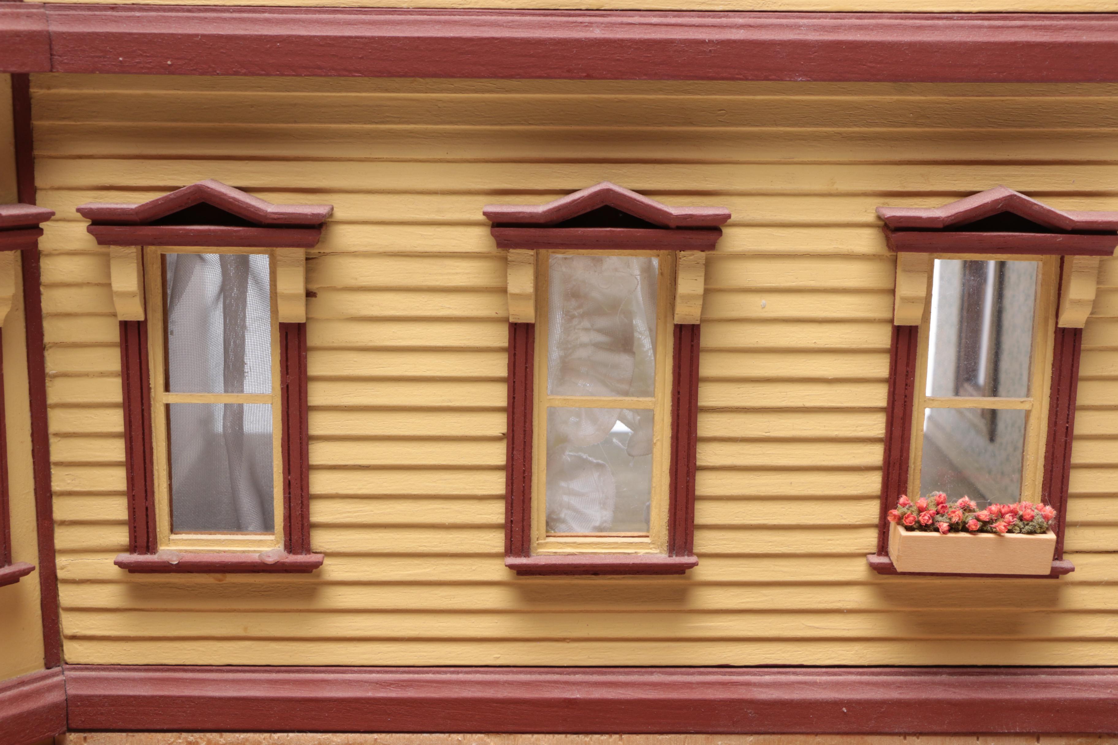 Handmade Wooden Dollhouse with Accessories, 1980s