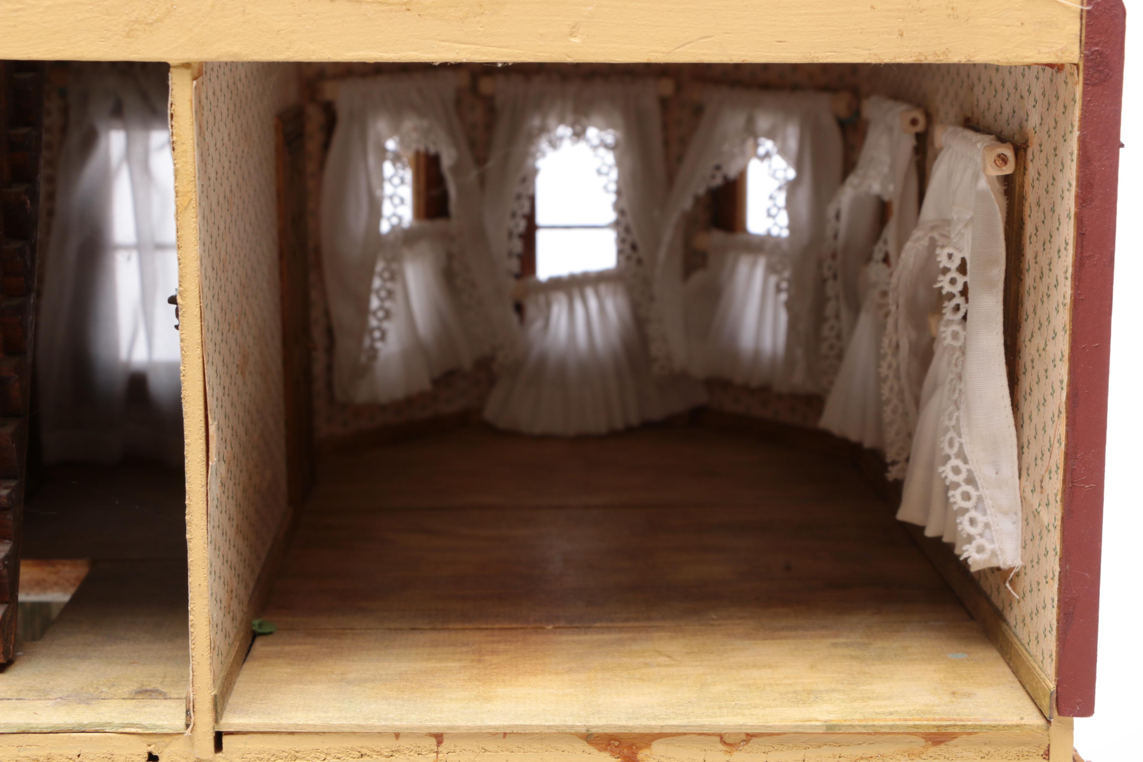 Handmade Wooden Dollhouse with Accessories, 1980s