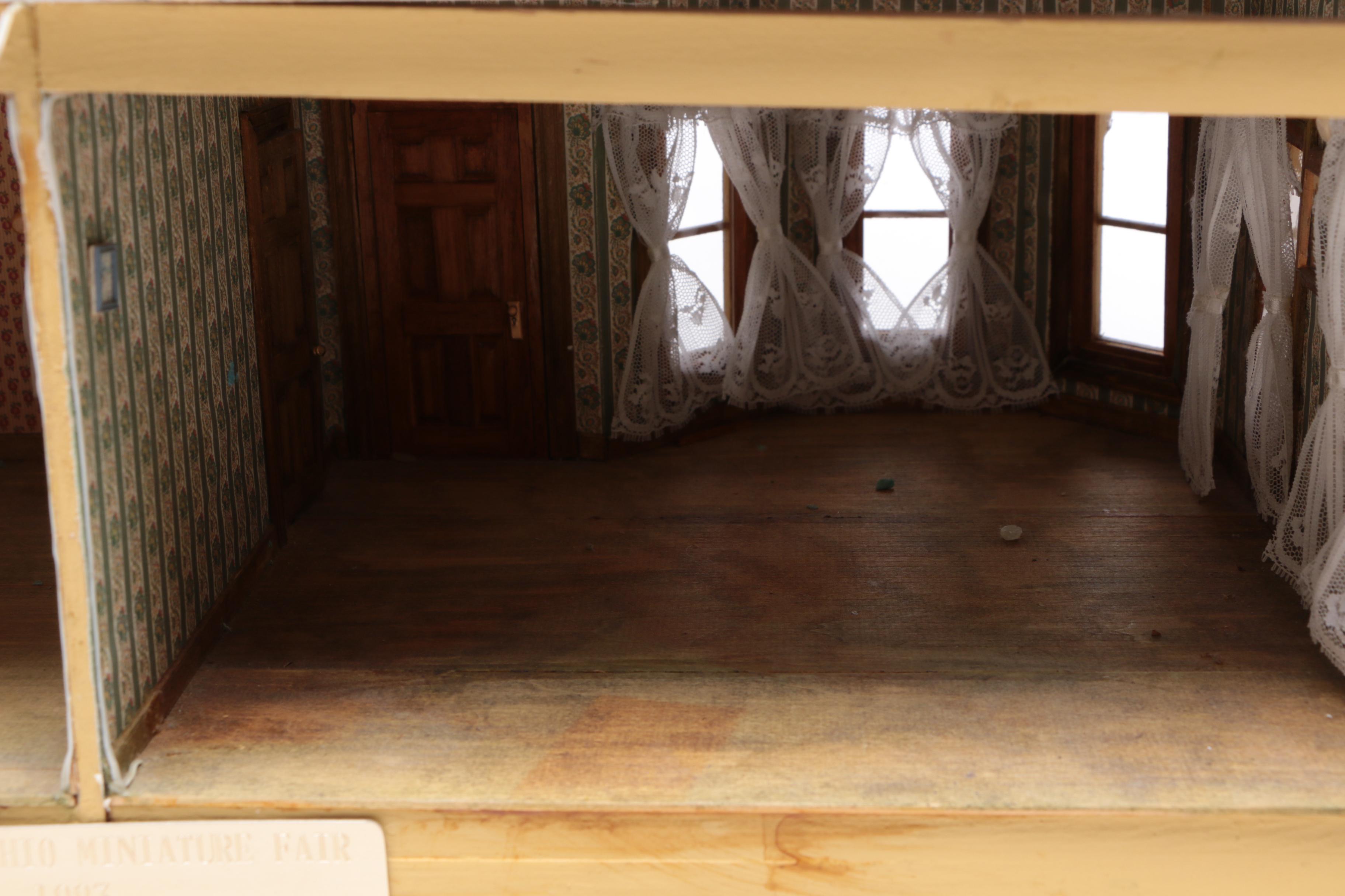 Handmade Wooden Dollhouse with Accessories, 1980s