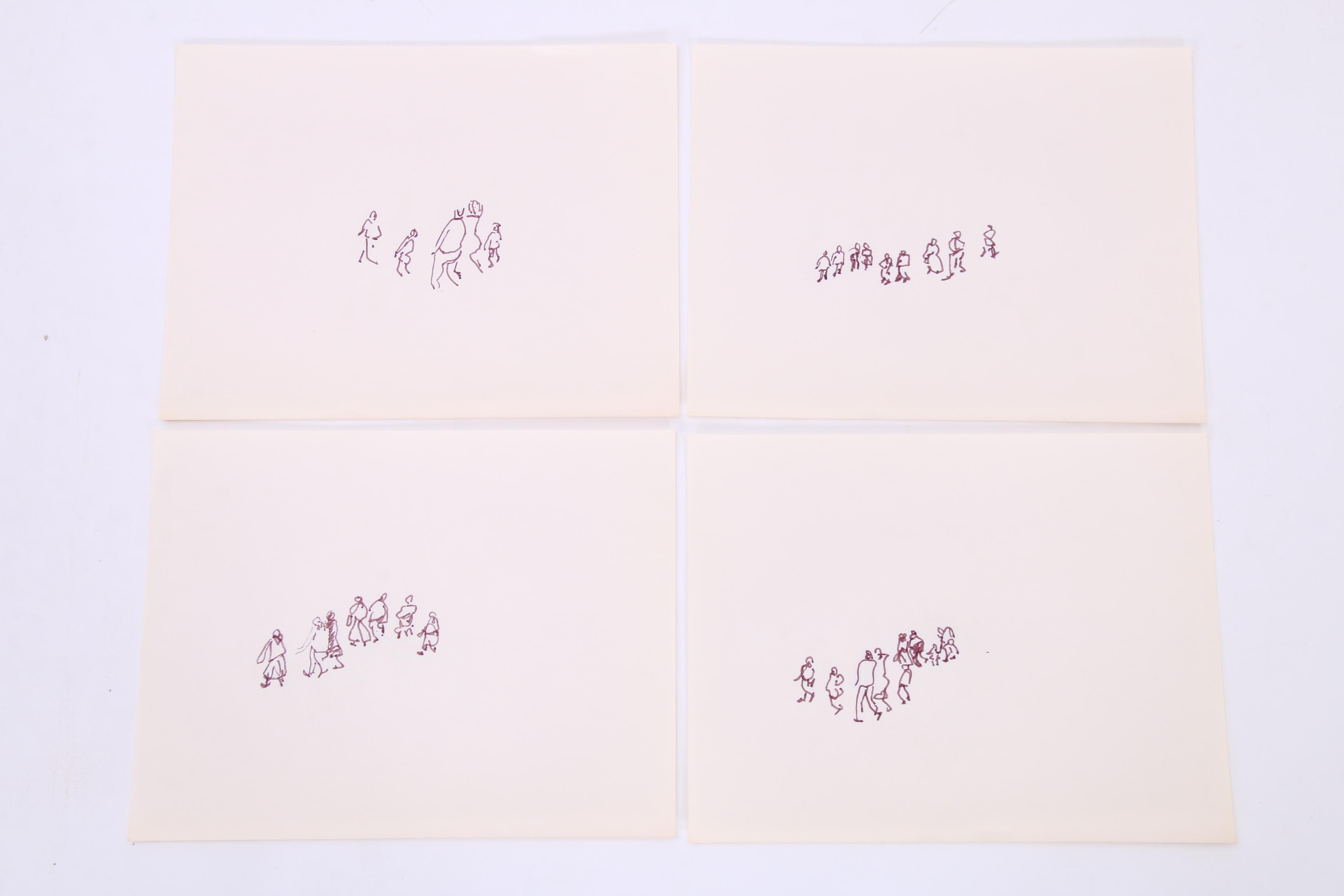 Paul Chidlaw Abstract Ink Sketches of Figures and Birds