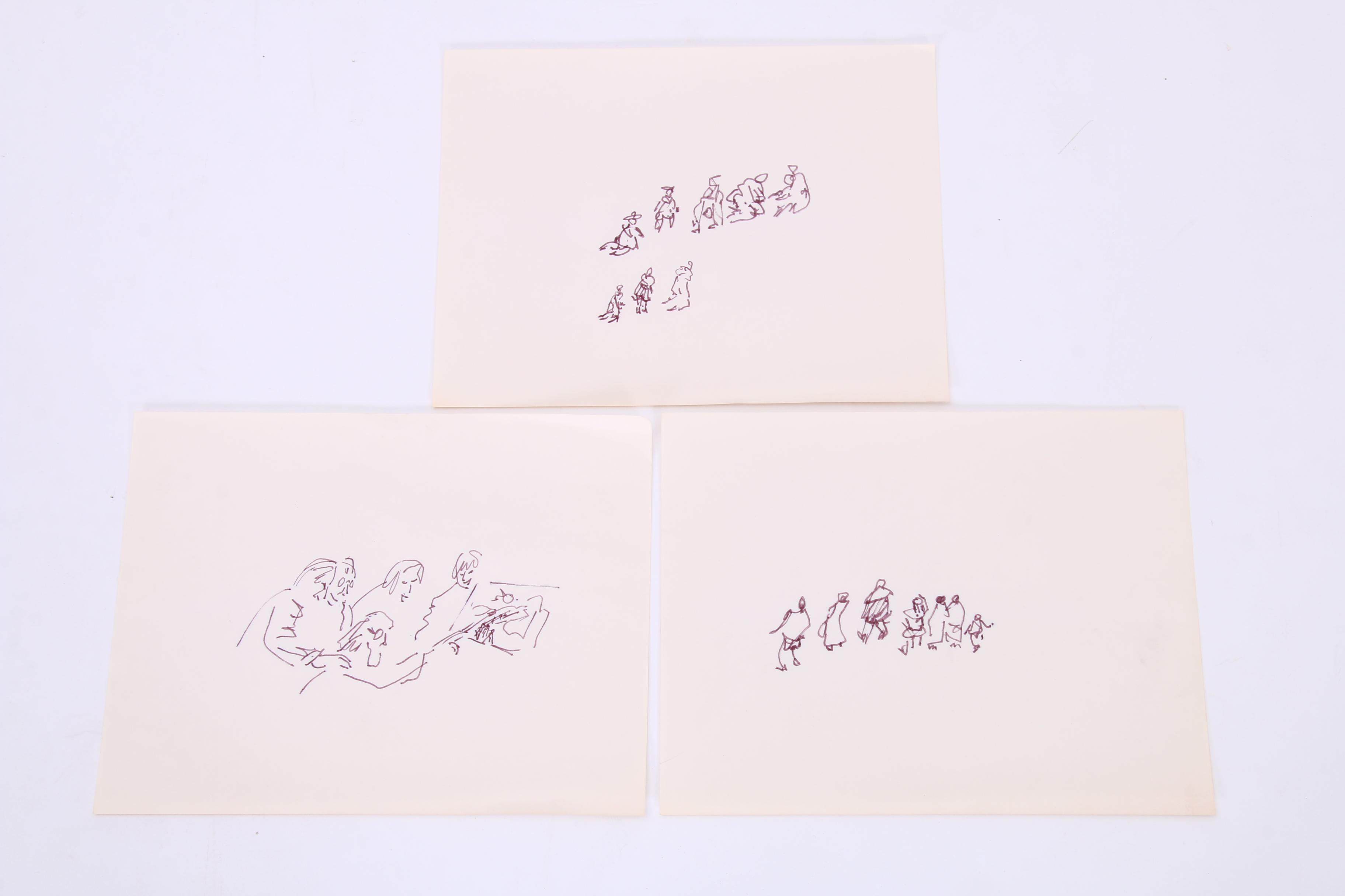 Paul Chidlaw Abstract Ink Sketches of Figures and Birds