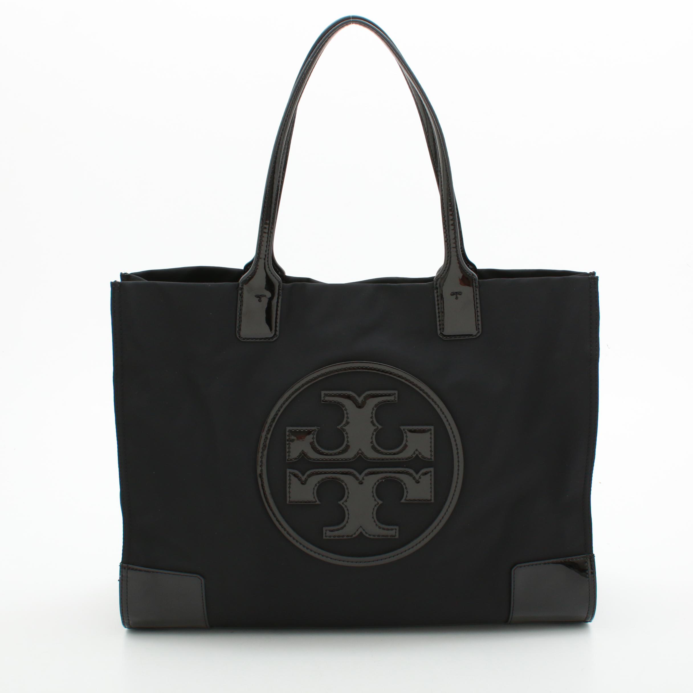 Tory Burch Black Patent Leather and Nylon Tote