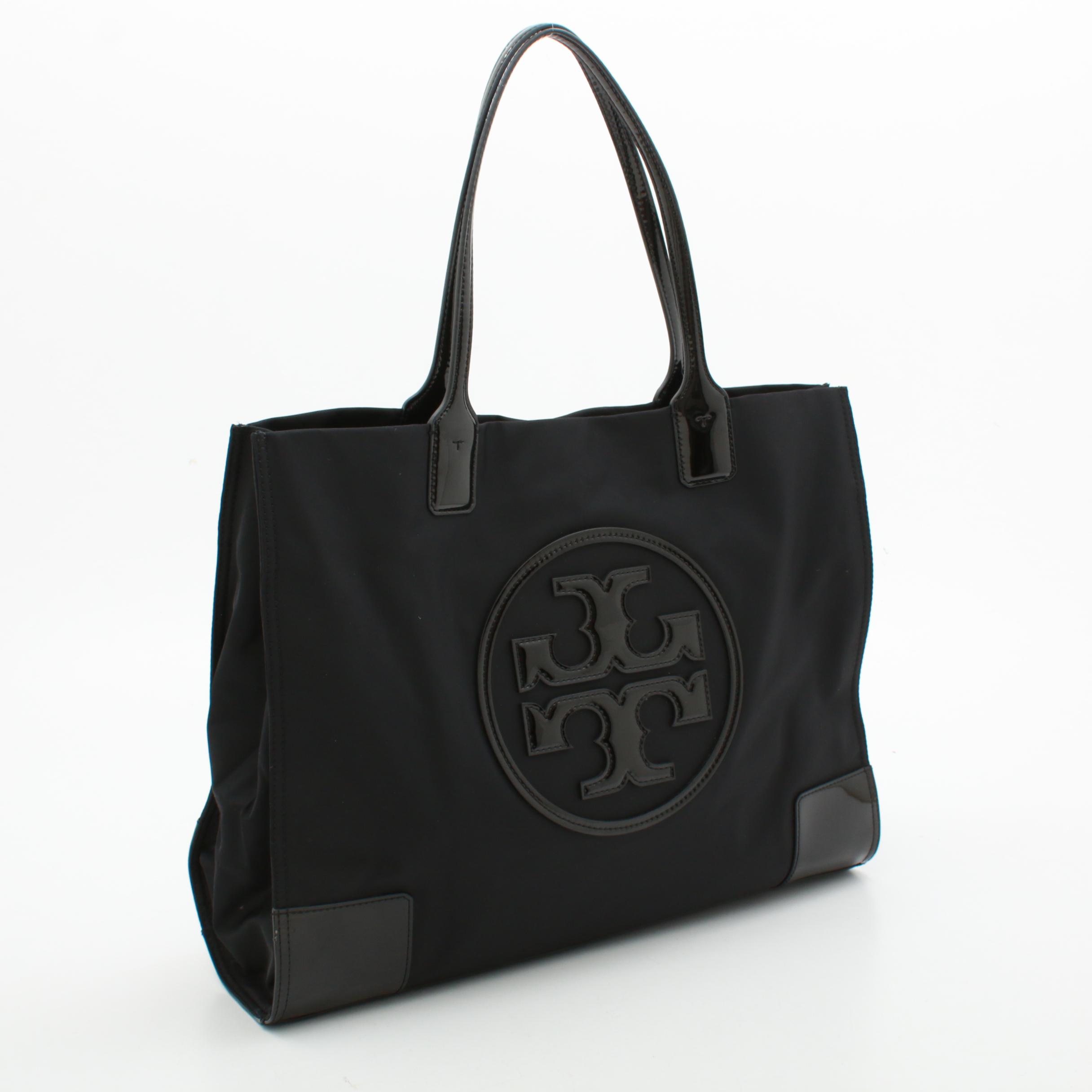 Tory Burch Black Patent Leather and Nylon Tote