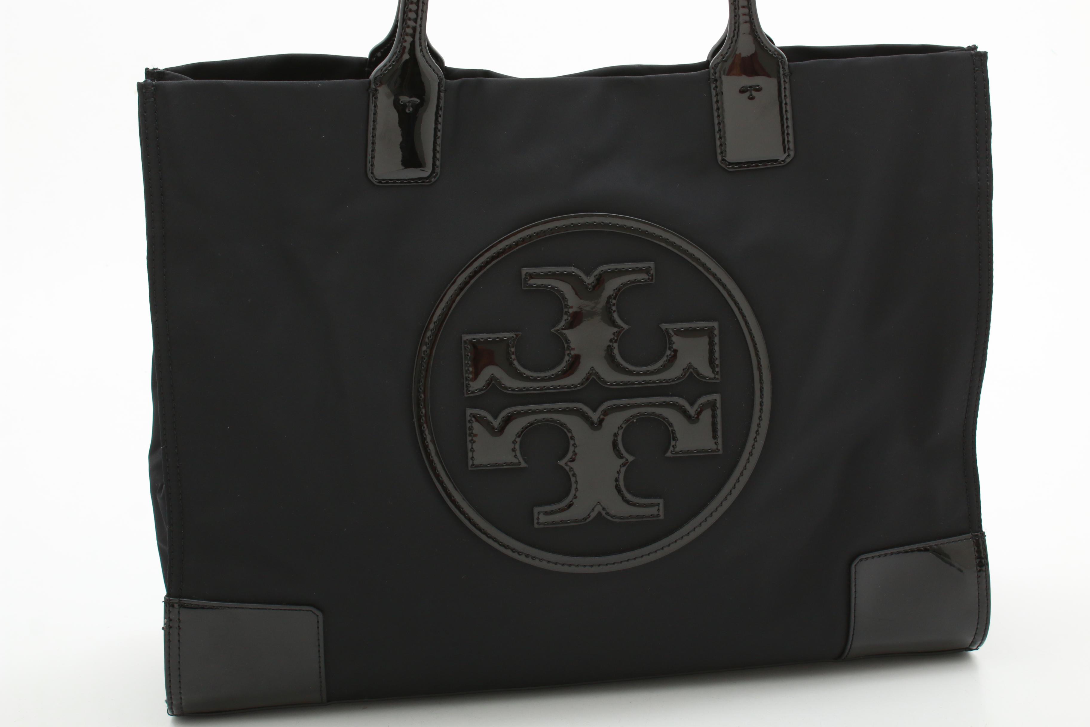 Tory Burch Black Patent Leather and Nylon Tote