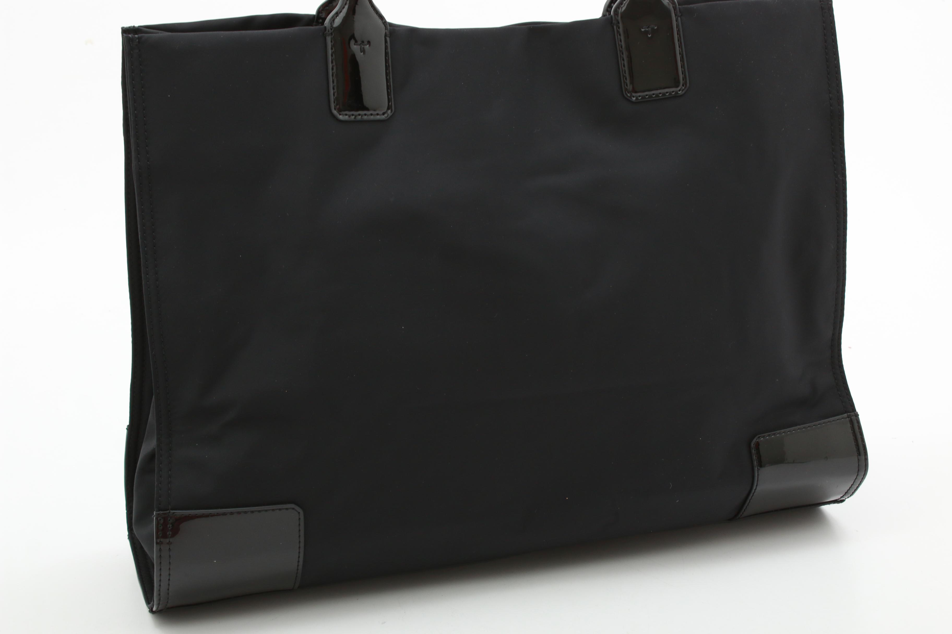 Tory Burch Black Patent Leather and Nylon Tote