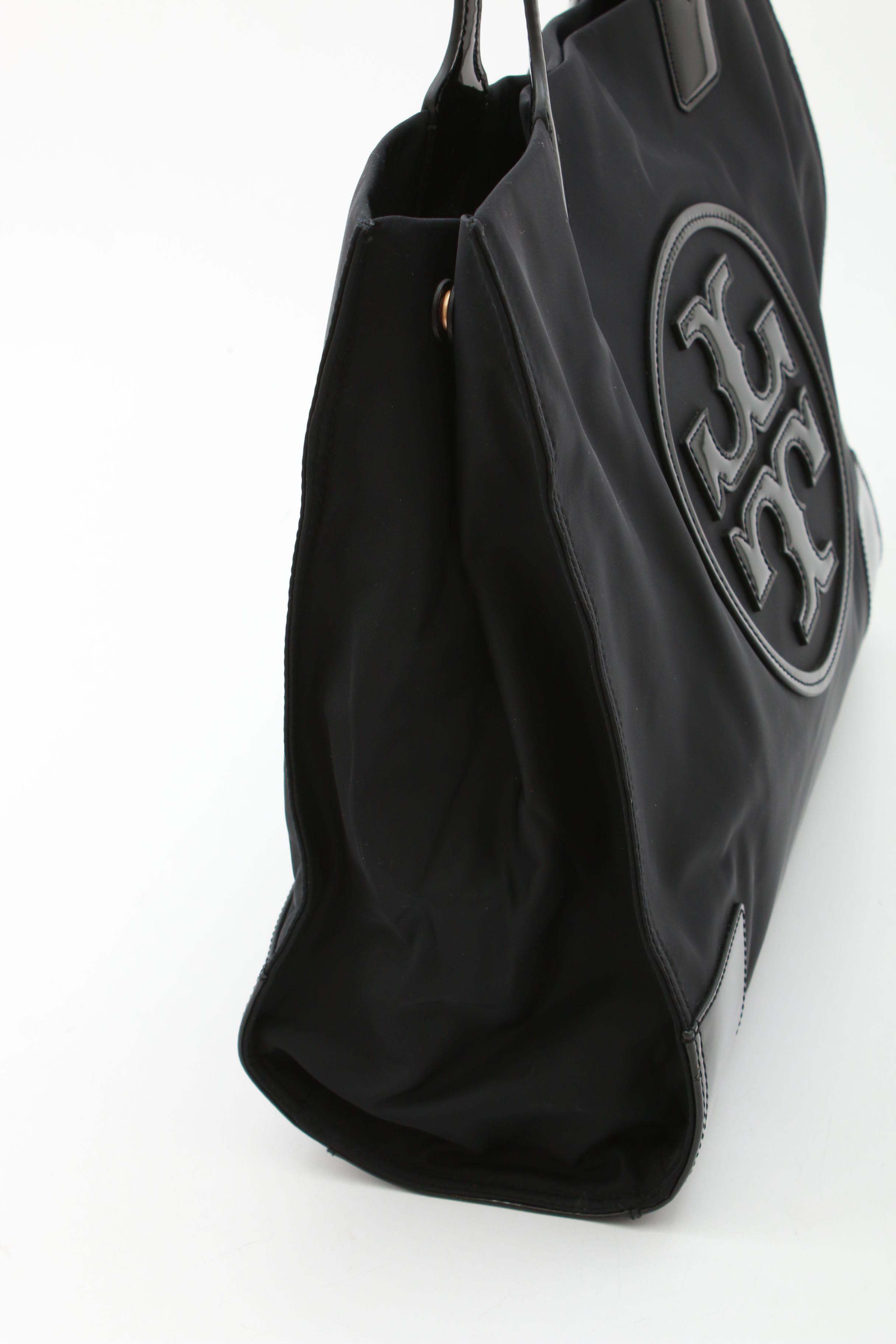 Tory Burch Black Patent Leather and Nylon Tote