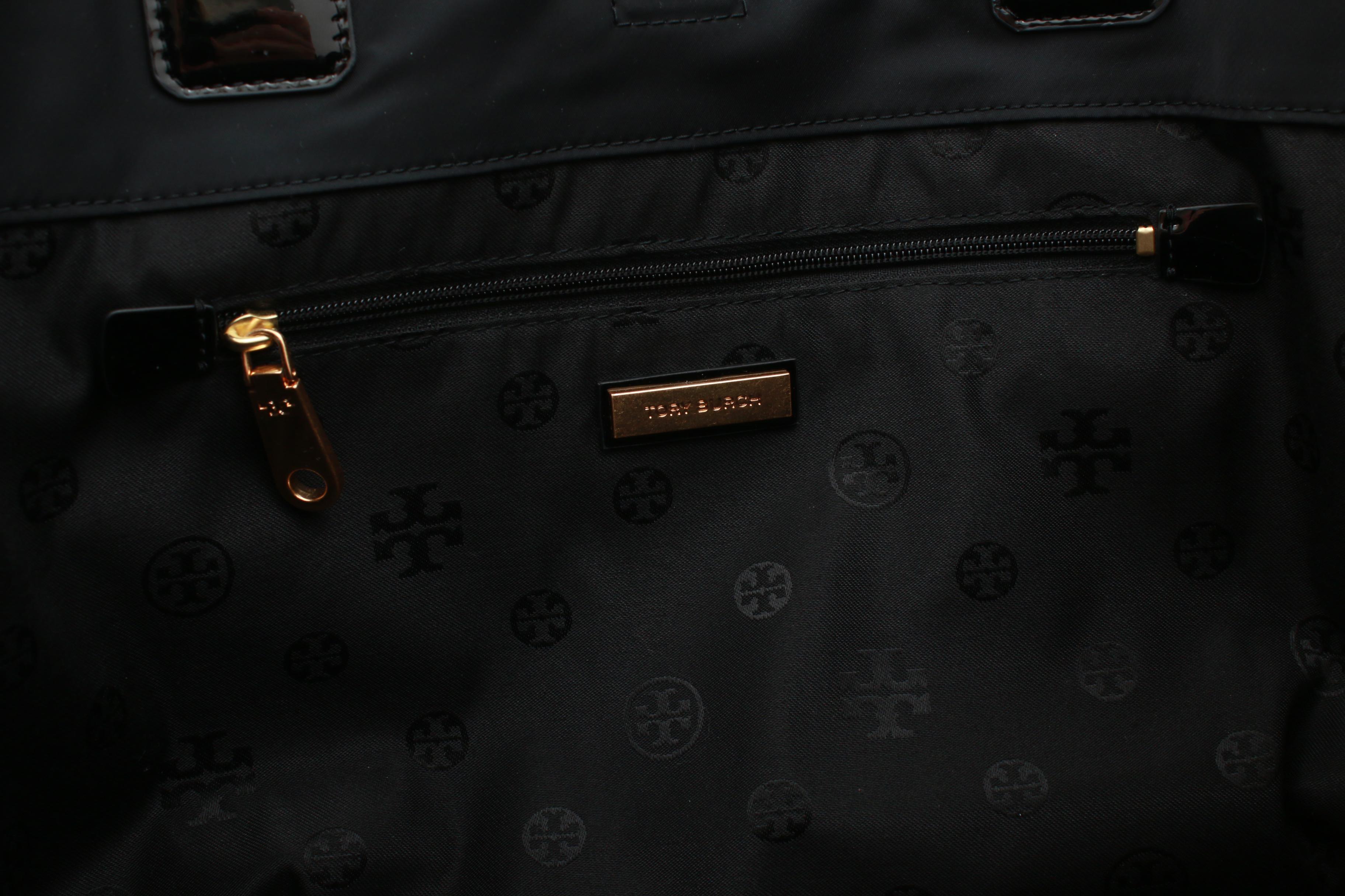 Tory Burch Black Patent Leather and Nylon Tote