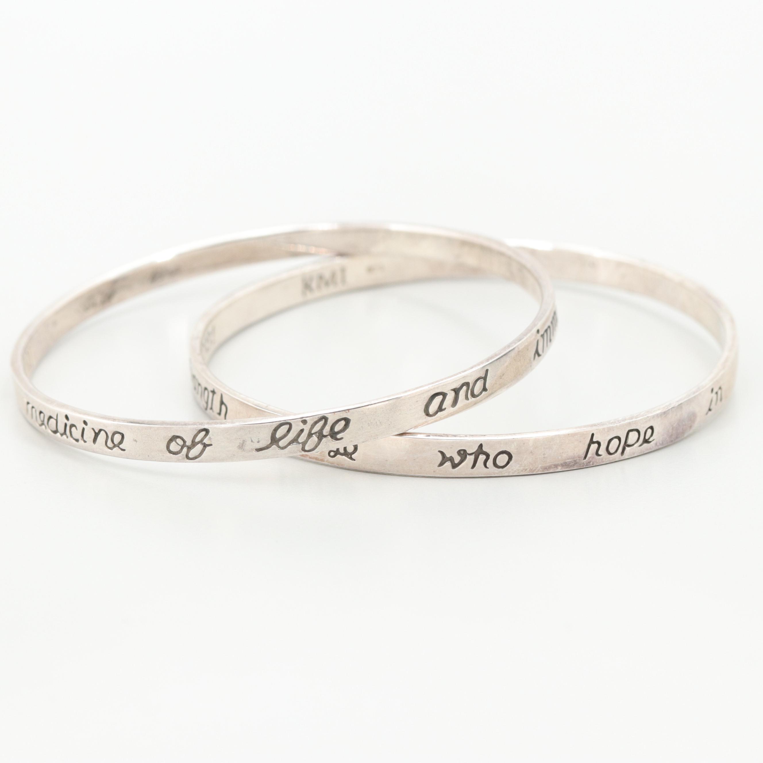 KMI Sterling Silver Scripture Bangle Bracelets with Engraved Bible Verses