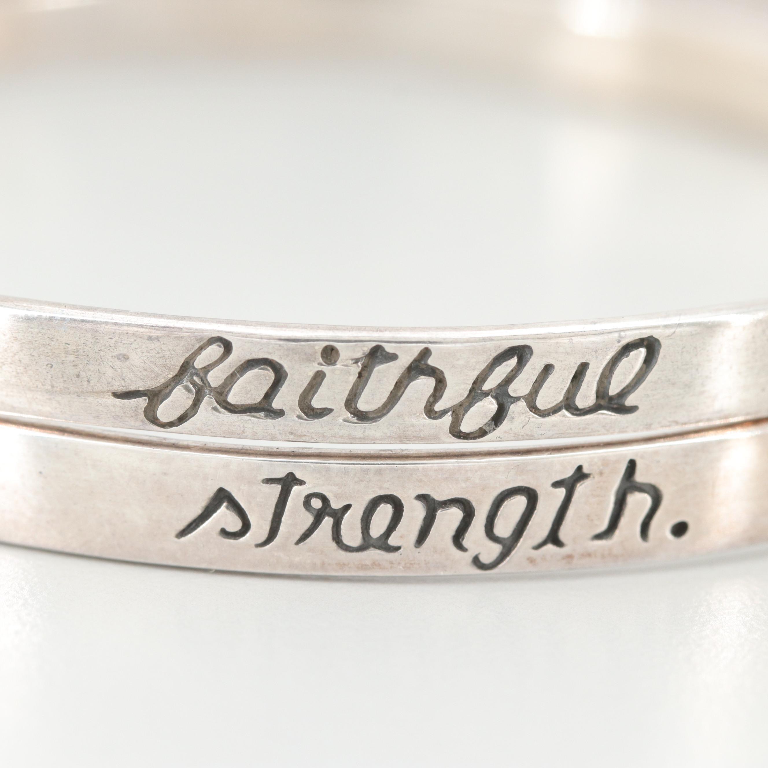 KMI Sterling Silver Scripture Bangle Bracelets with Engraved Bible Verses