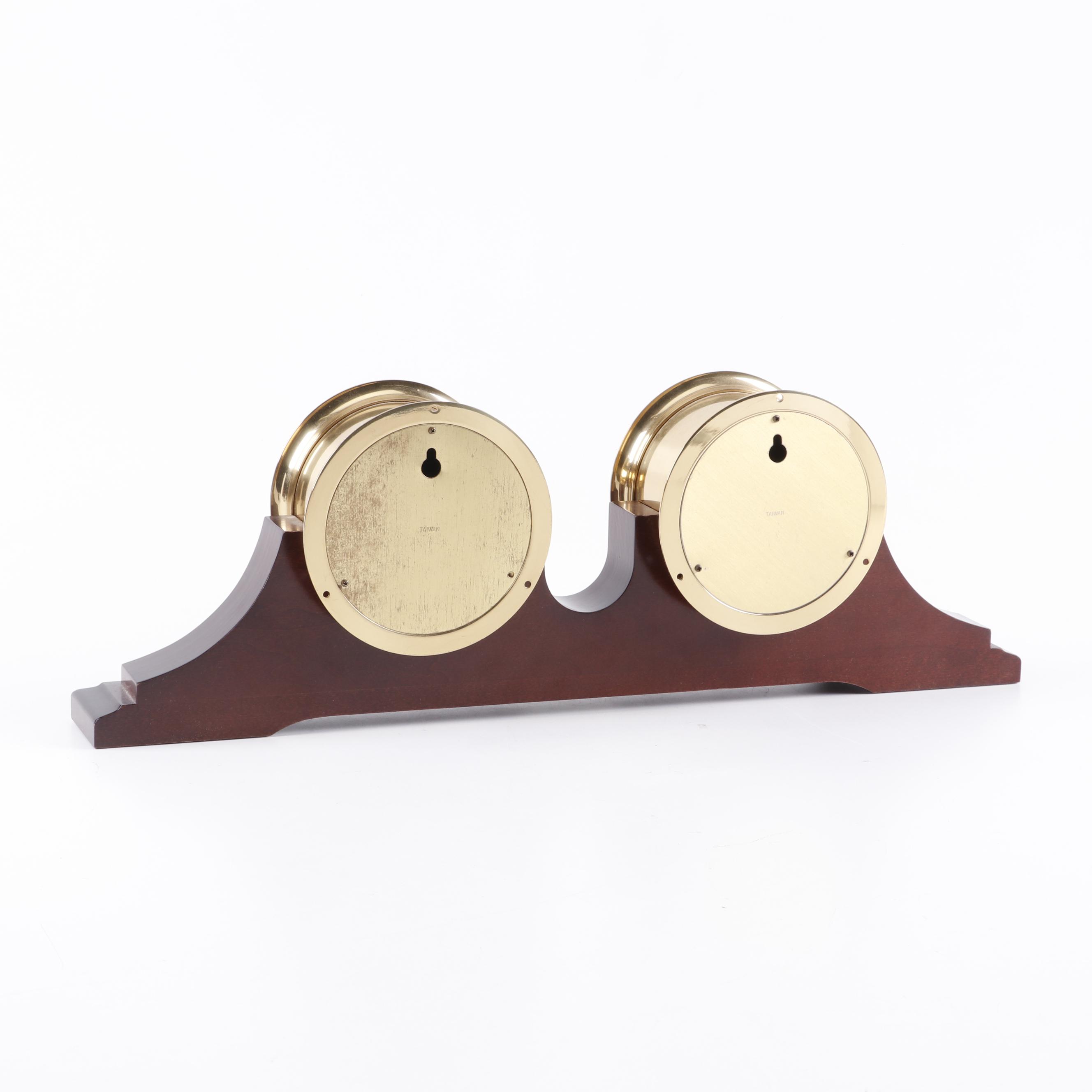 Seth Thomas "Charleston" Brass Ship's Clock and Barometer Set on Mahogany Stand