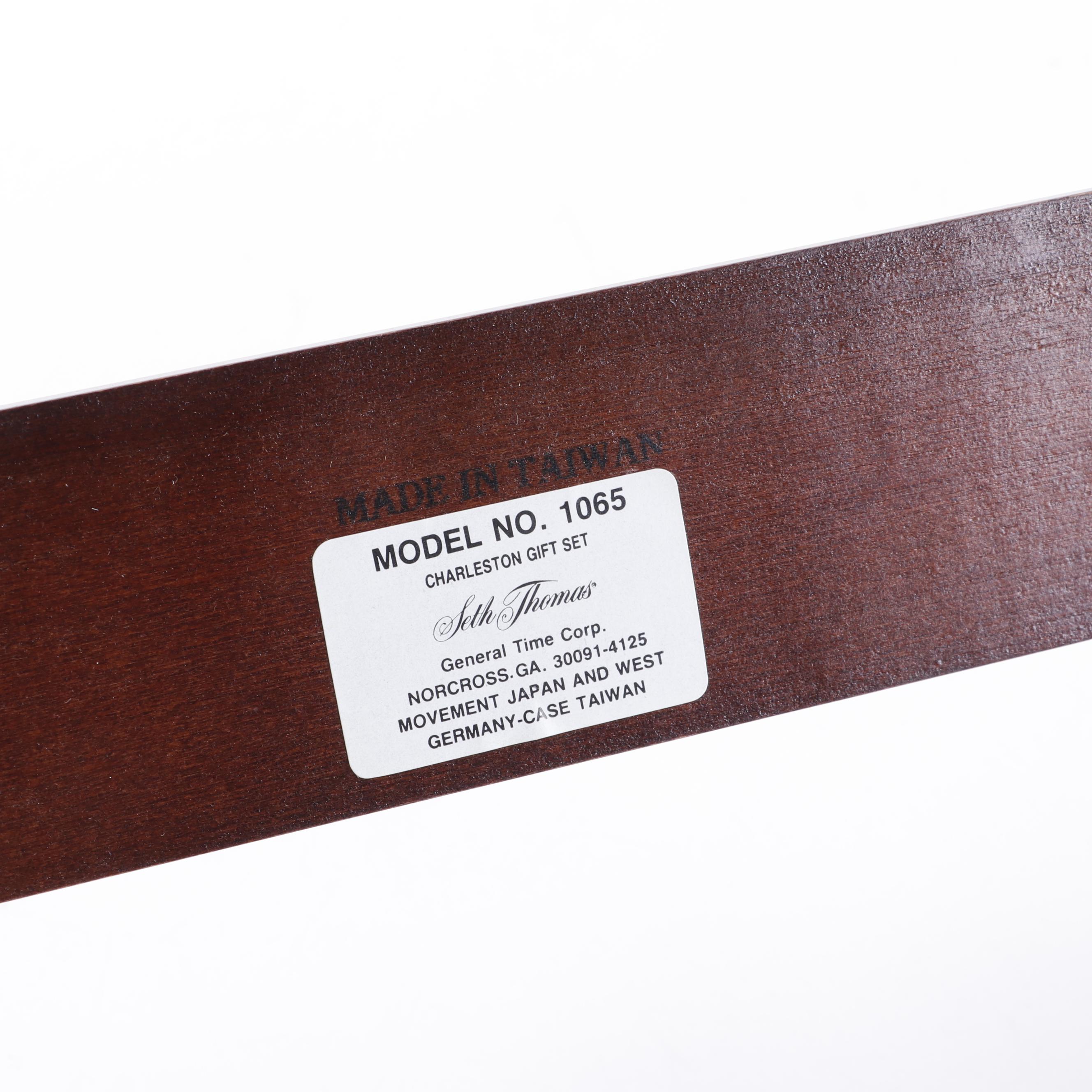 Seth Thomas "Charleston" Brass Ship's Clock and Barometer Set on Mahogany Stand