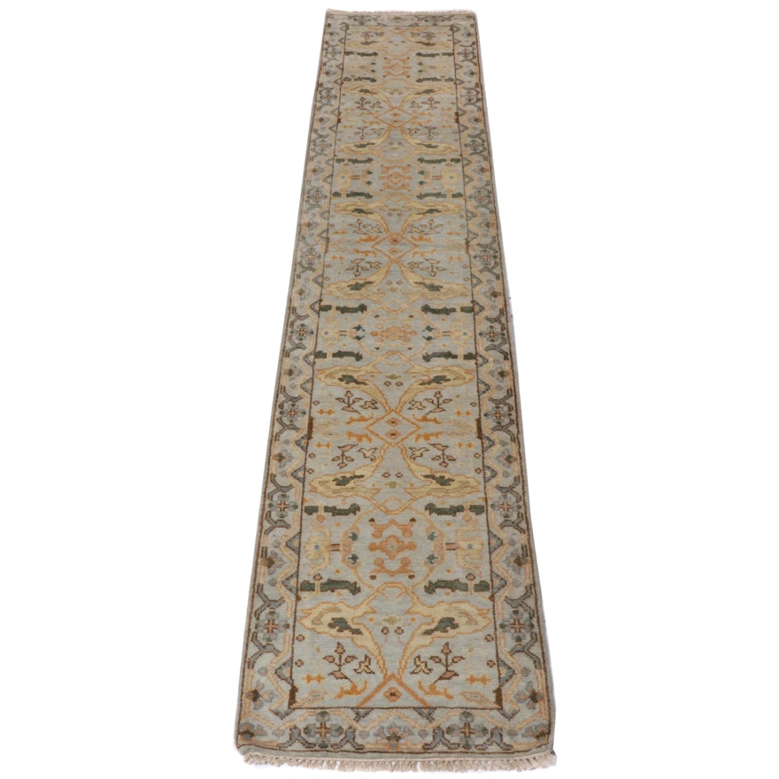 2.6' x 12.2' Hand-Knotted Indo-Turkish Oushak Carpet Runner