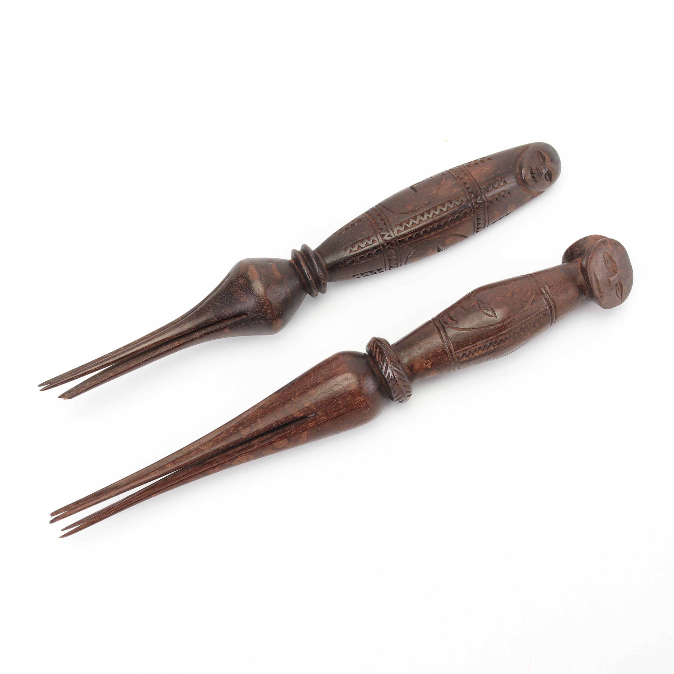 Fijian Carved Wood Ai Cula Ni Bokola "Cannibal" Forks