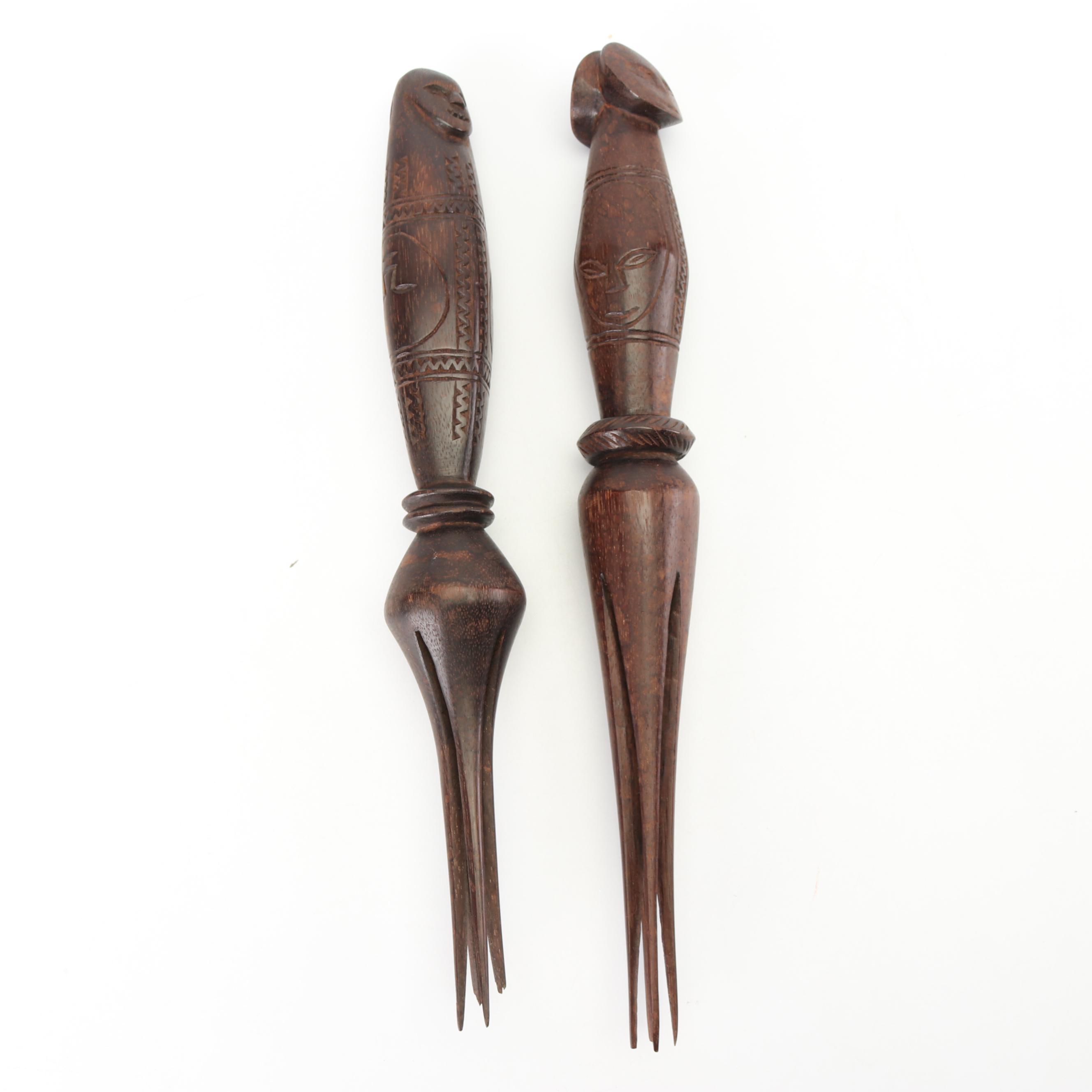 Fijian Carved Wood Ai Cula Ni Bokola "Cannibal" Forks