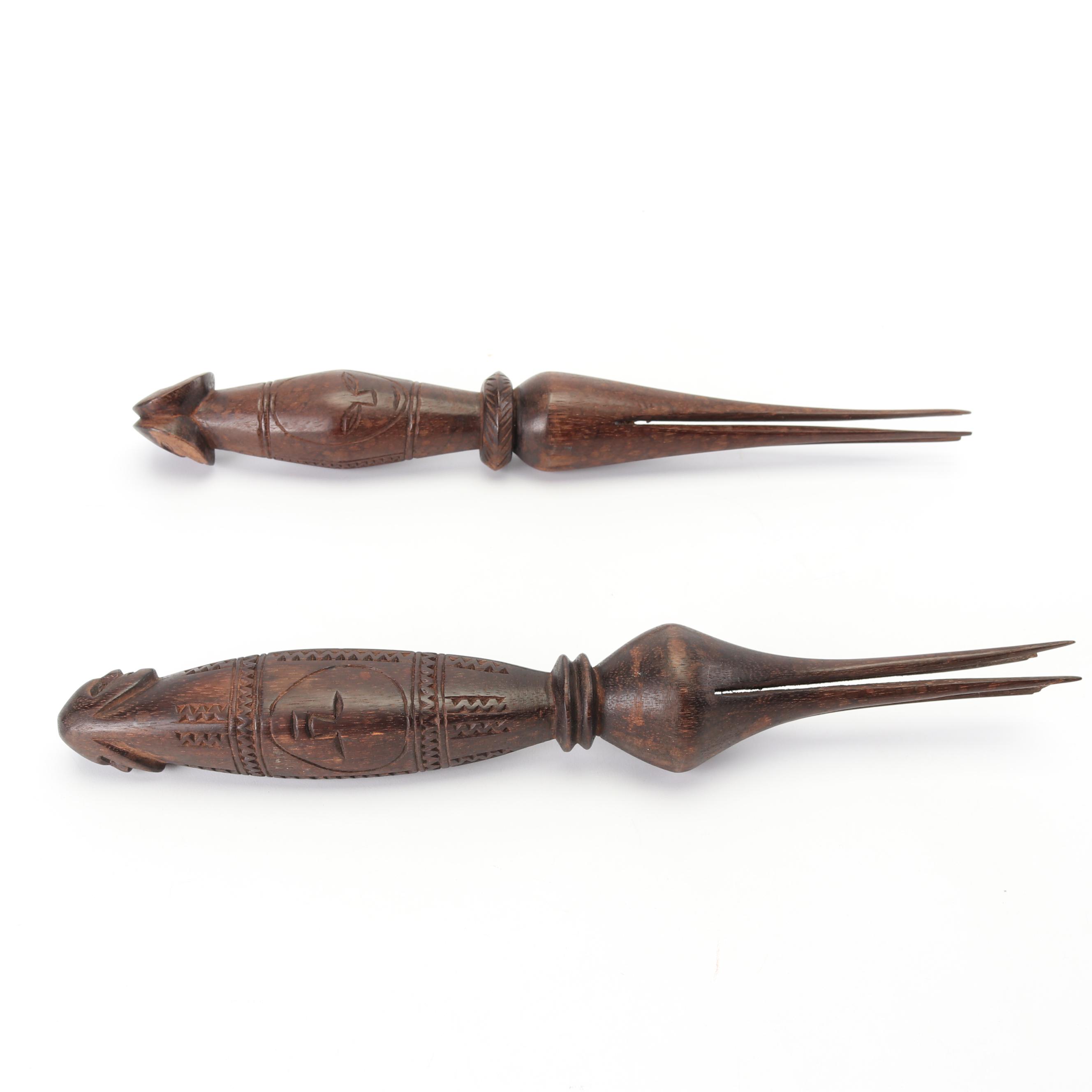 Fijian Carved Wood Ai Cula Ni Bokola "Cannibal" Forks
