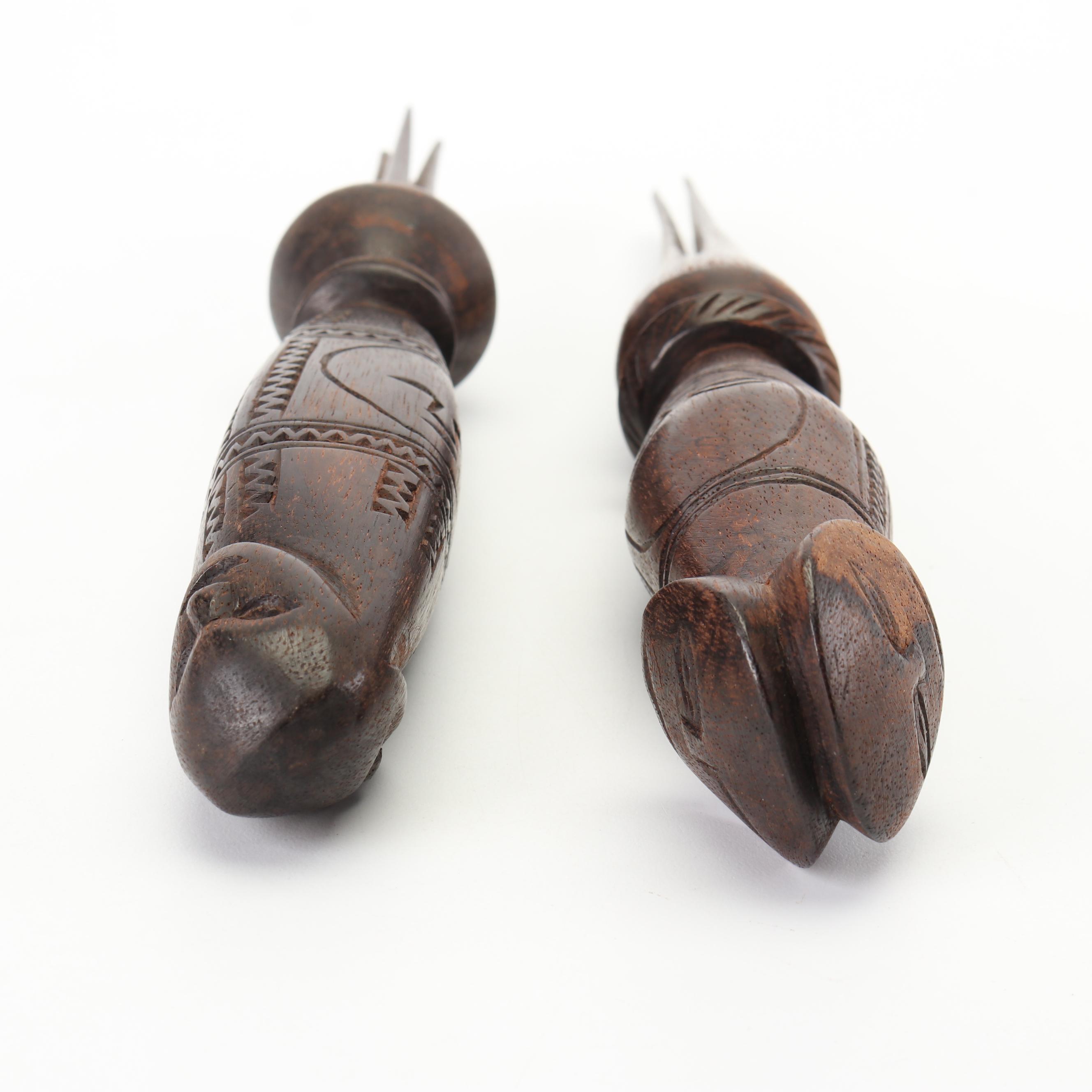 Fijian Carved Wood Ai Cula Ni Bokola "Cannibal" Forks