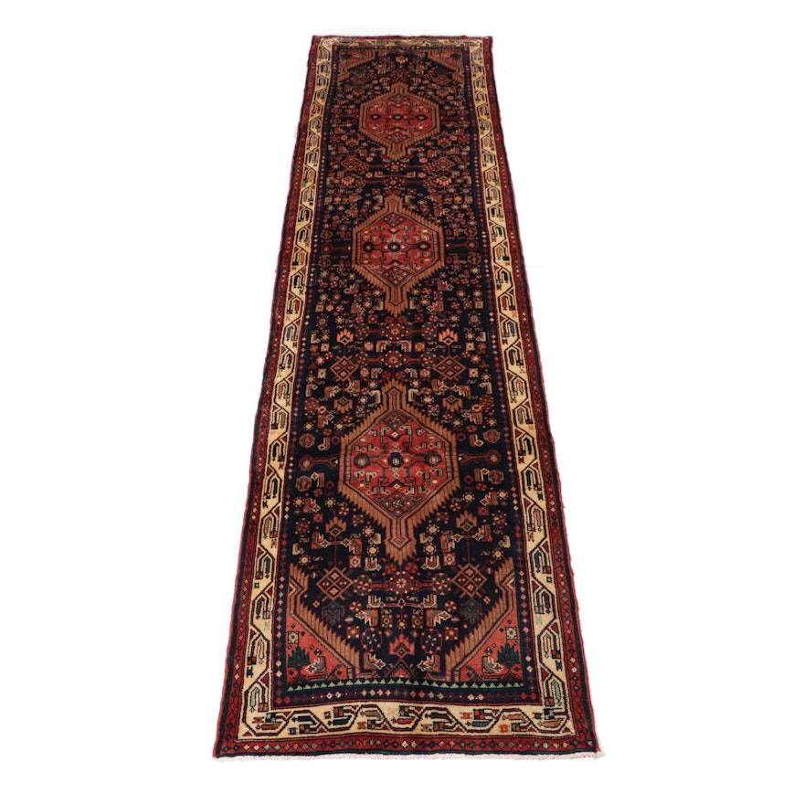 3.6' x 13.7' Hand-Knotted Persian Nahavand Carpet Runner, Circa 1970s