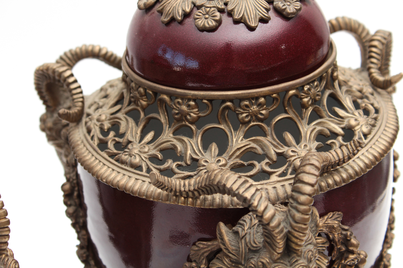 Wong Lee 1895 Porcelain and Bronze Urns, Late 20th Century